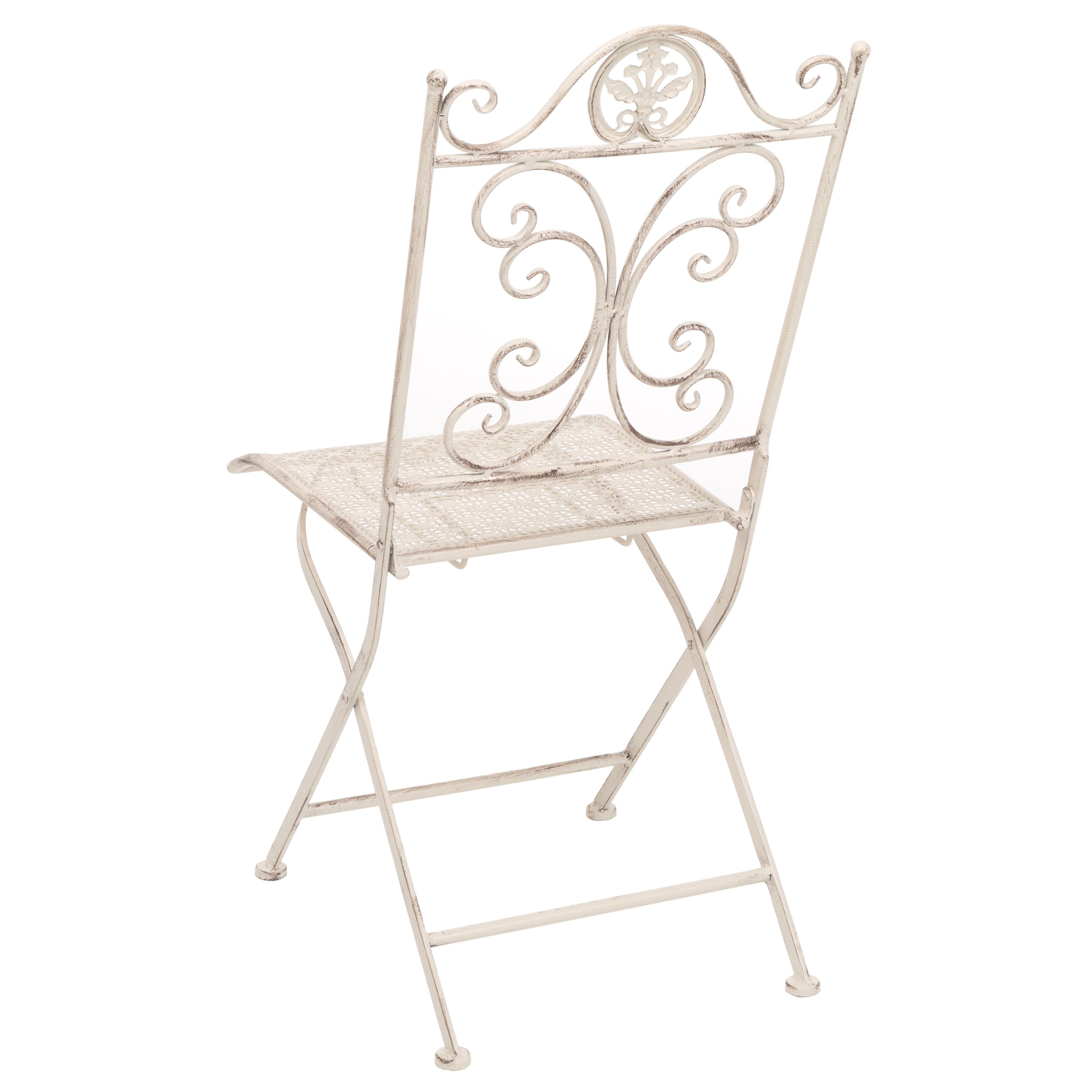 VESTIAMO CASA GIARDINO - Set giardino Bistrot Tavolo rotondo 70 cm e 2 sedie pieghevoli in metallo Bianco Design Liberty