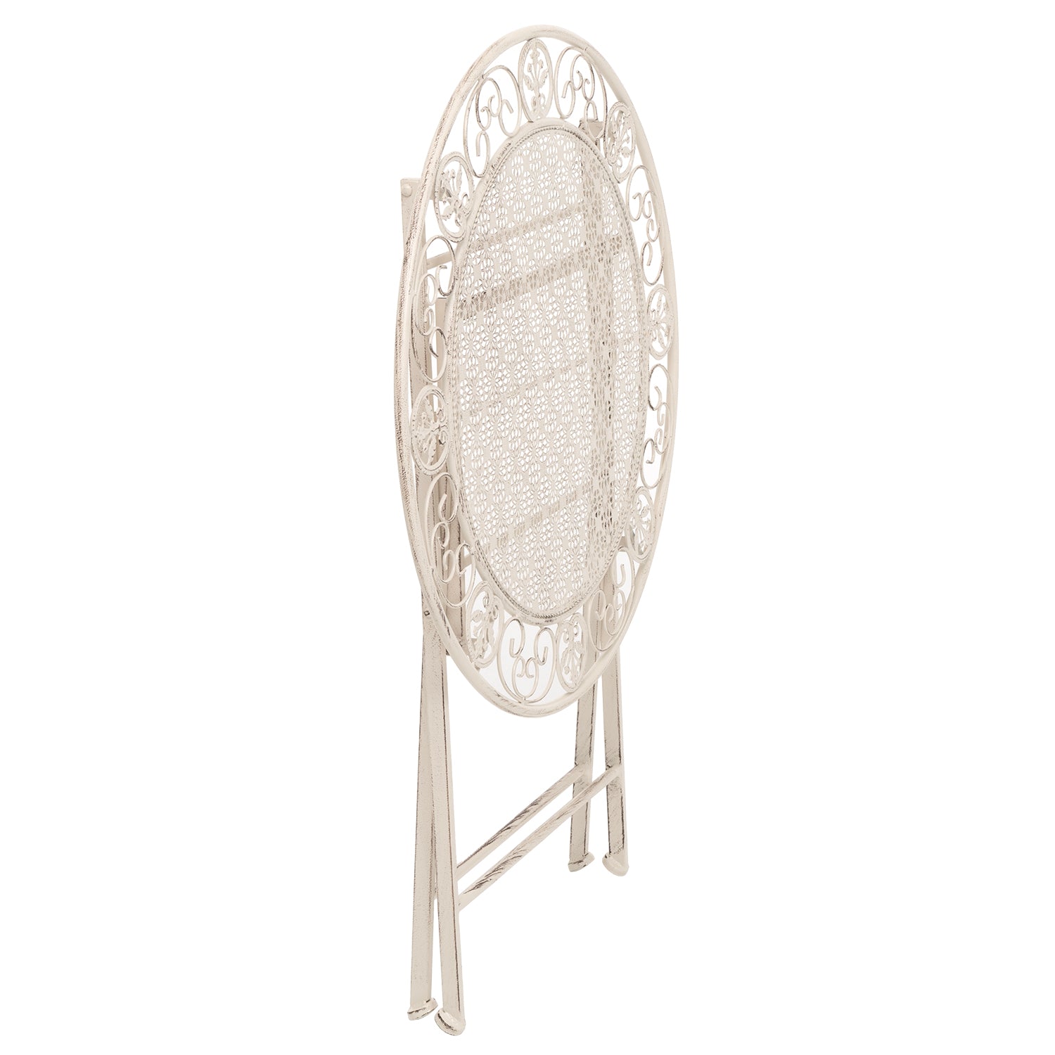 VESTIAMO CASA GIARDINO - Set giardino Bistrot Tavolo rotondo 70 cm e 2 sedie pieghevoli in metallo Bianco Design Liberty