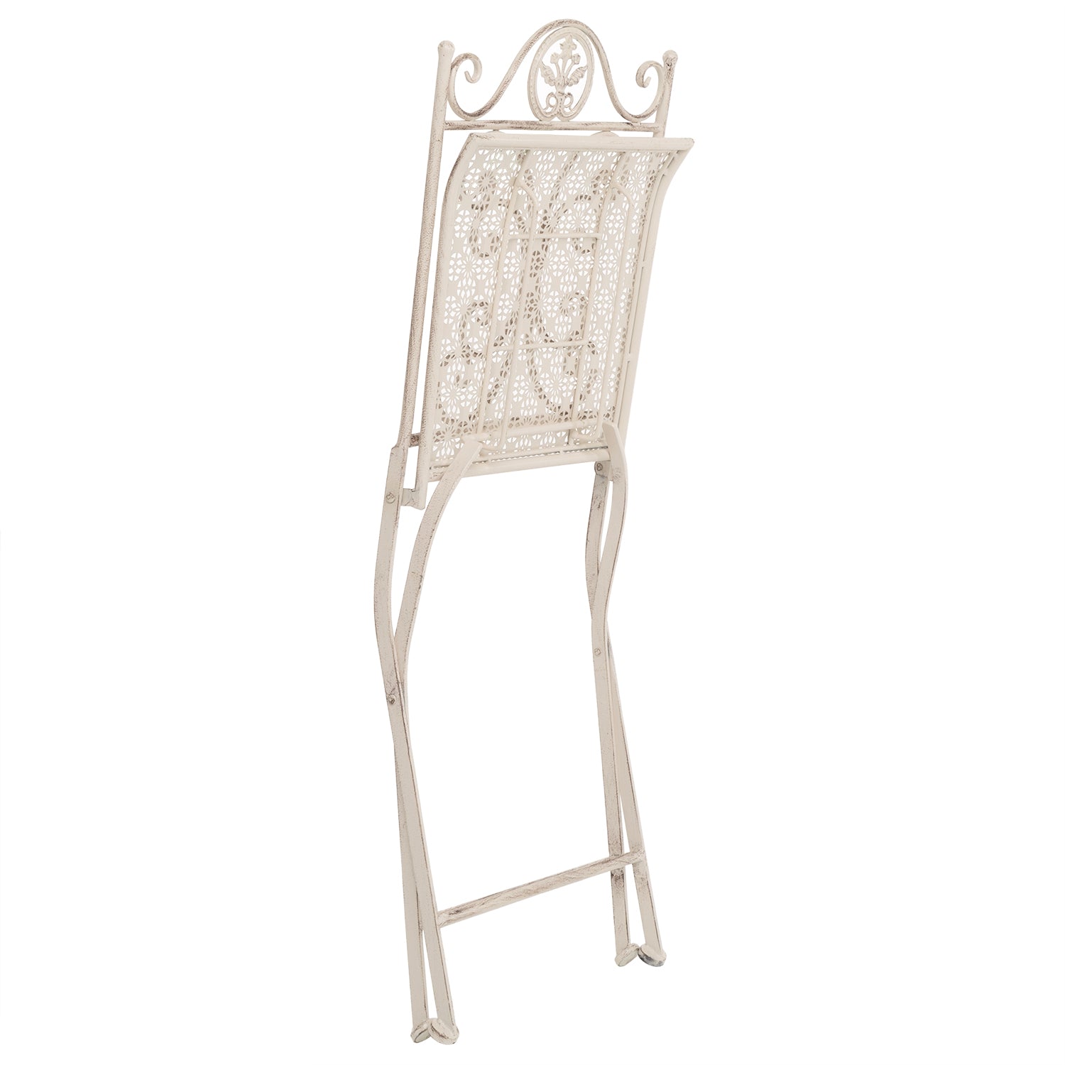 VESTIAMO CASA GIARDINO - Set giardino Bistrot Tavolo rotondo 70 cm e 2 sedie pieghevoli in metallo Bianco Design Liberty