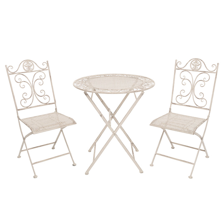 VESTIAMO CASA GIARDINO - Set giardino Bistrot tavolo rotondo 70 cm e 2 sedie pieghevoli in metallo Bianco