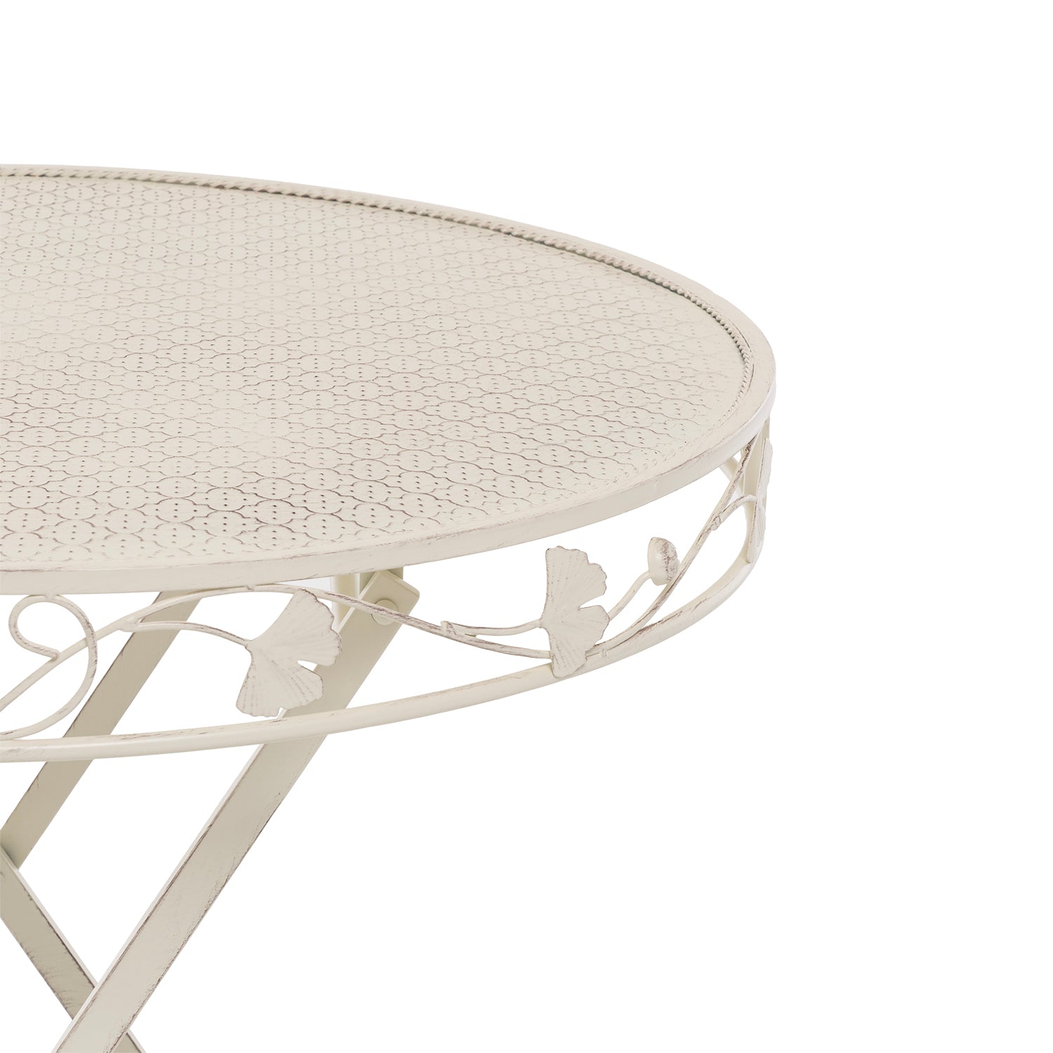 VESTIAMO CASA GIARDINO - Set giardino Bistrot Tavolo rotondo 70 cm e 2 sedie richiudibili in metallo Crema Design Liberty