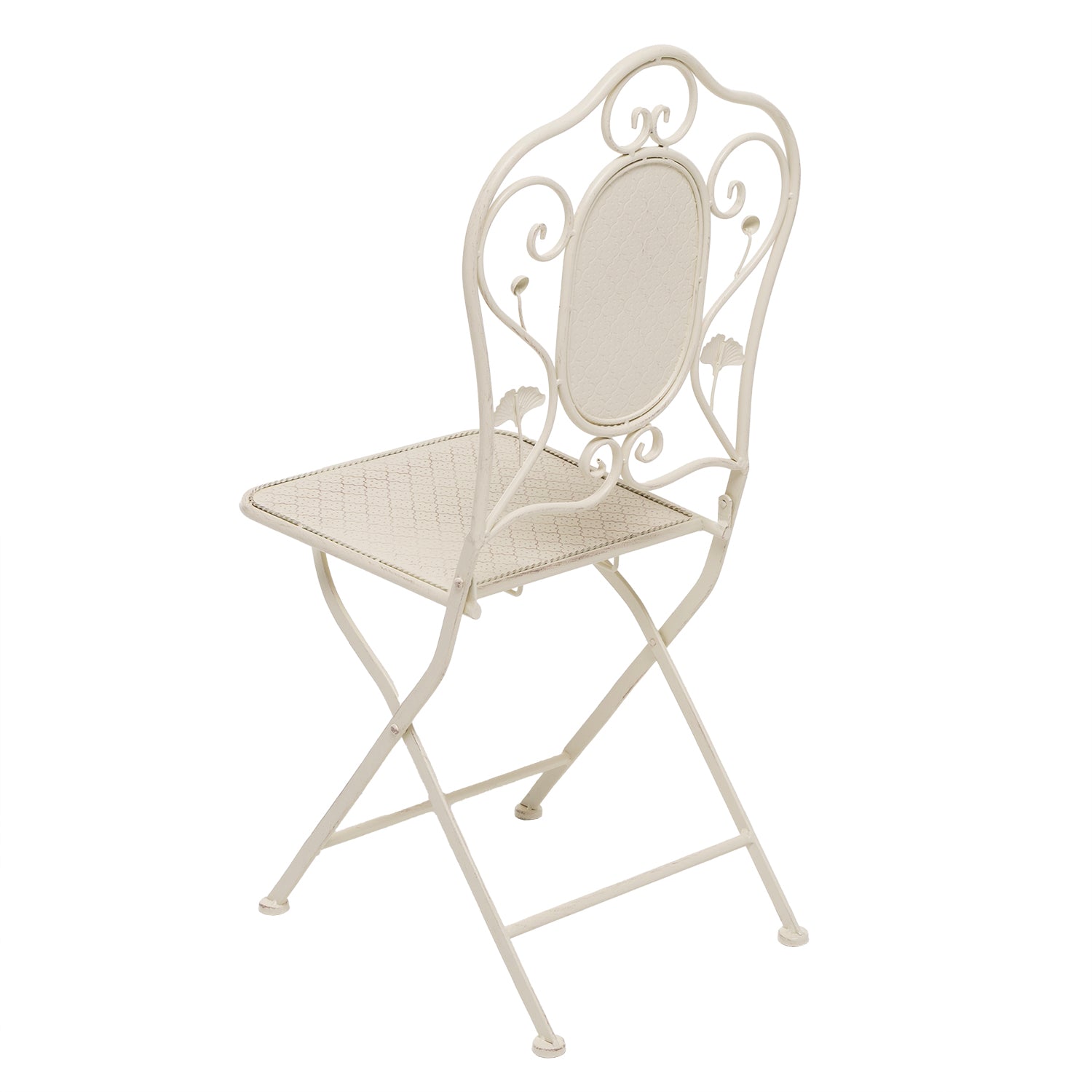 VESTIAMO CASA GIARDINO - Set giardino Bistrot Tavolo rotondo 70 cm e 2 sedie richiudibili in metallo Crema Design Liberty