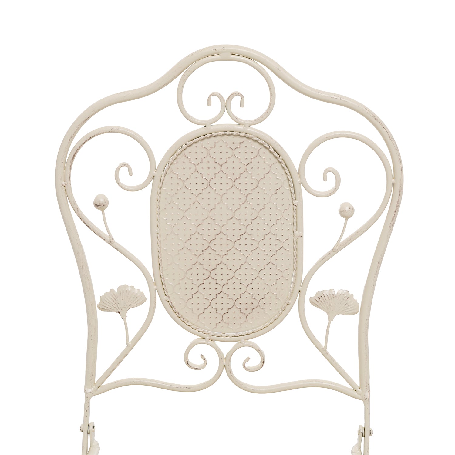 VESTIAMO CASA GIARDINO - Set giardino Bistrot Tavolo rotondo 70 cm e 2 sedie richiudibili in metallo Crema Design Liberty