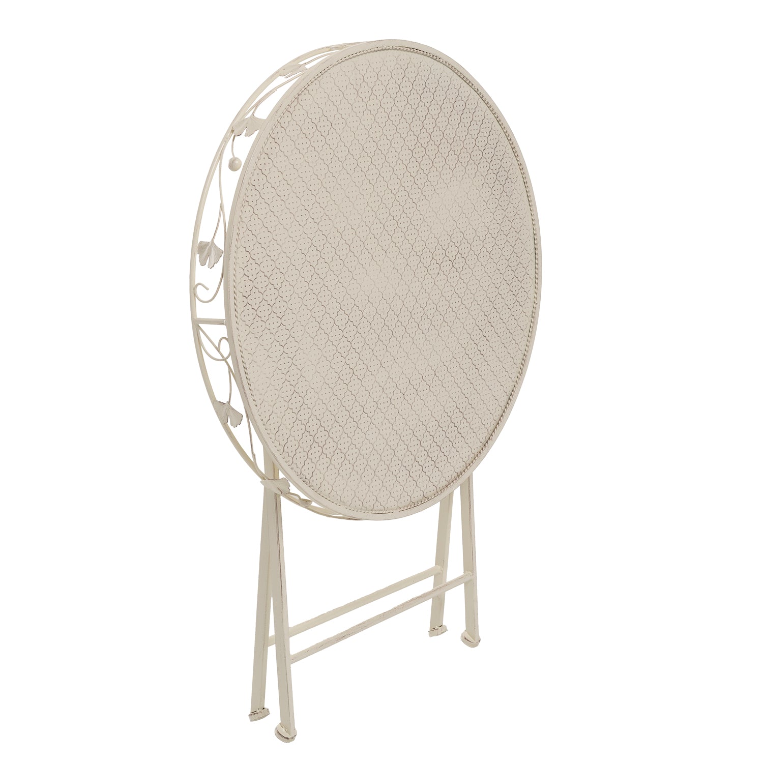 VESTIAMO CASA GIARDINO - Set giardino Bistrot Tavolo rotondo 70 cm e 2 sedie richiudibili in metallo Crema Design Liberty