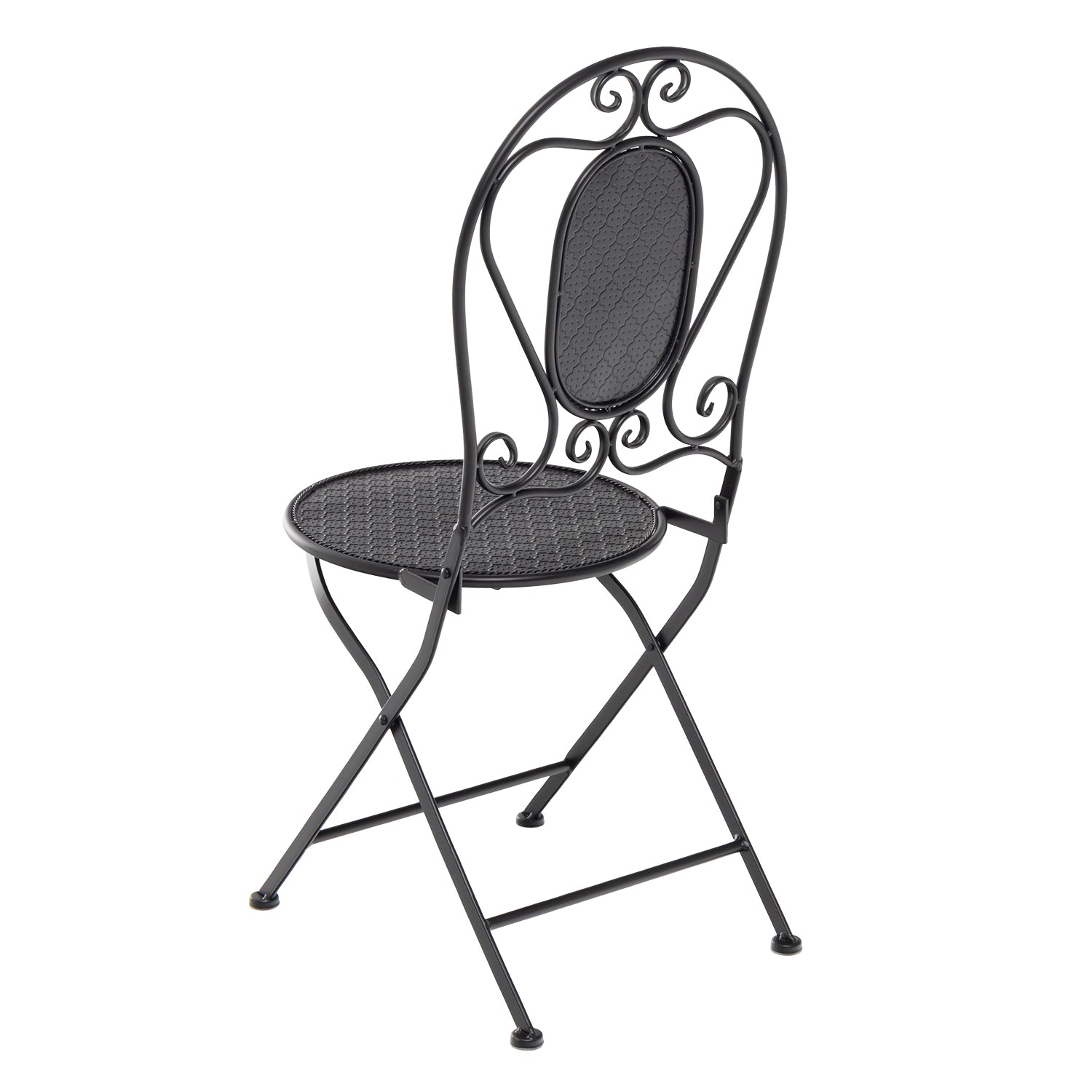 VESTIAMO CASA GIARDINO - Set giardino Bistrot Tavolo rotondo 70 cm e 2 sedie richiudibili in metallo Nero Design Liberty