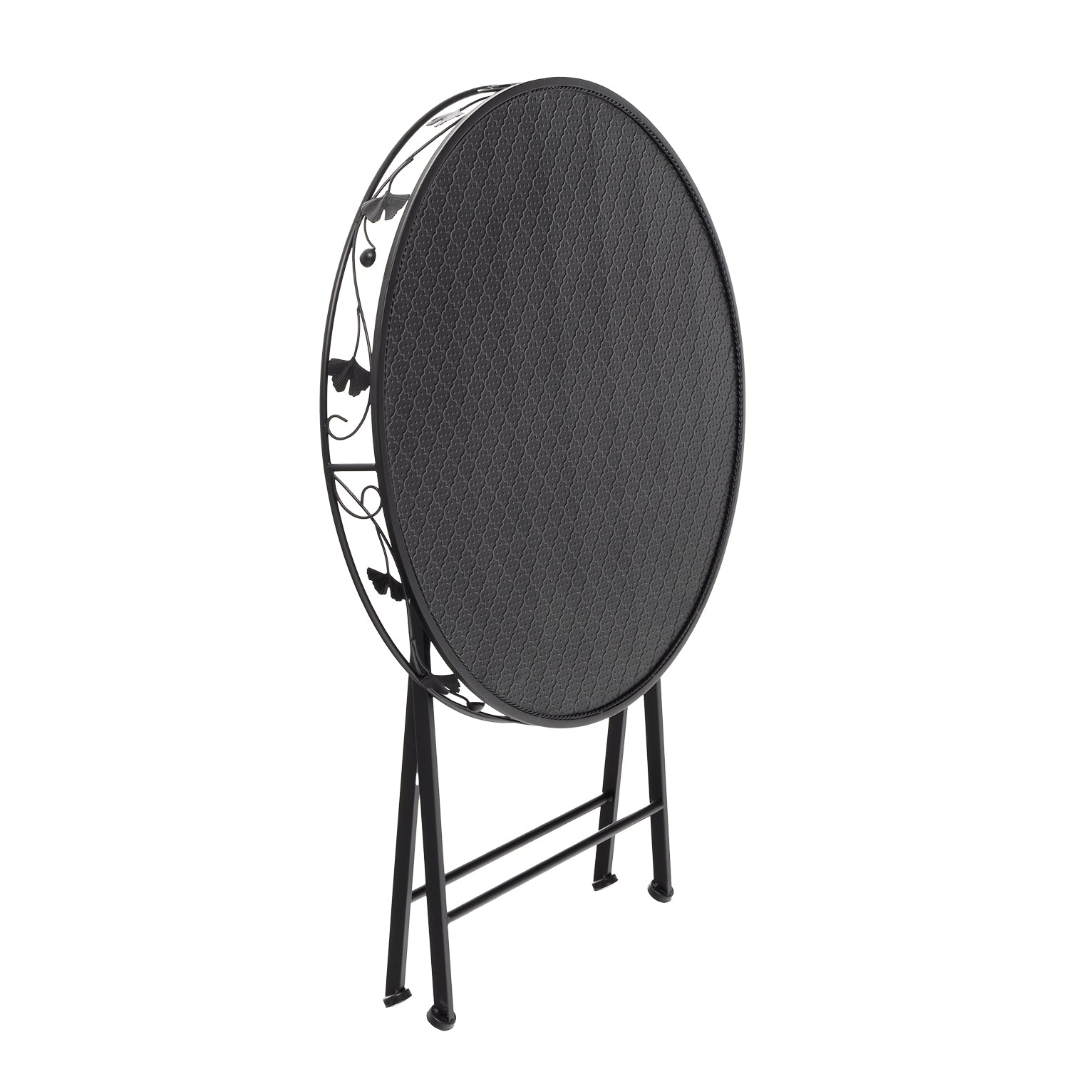 VESTIAMO CASA GIARDINO - Set giardino Bistrot Tavolo rotondo 70 cm e 2 sedie richiudibili in metallo Nero Design Liberty