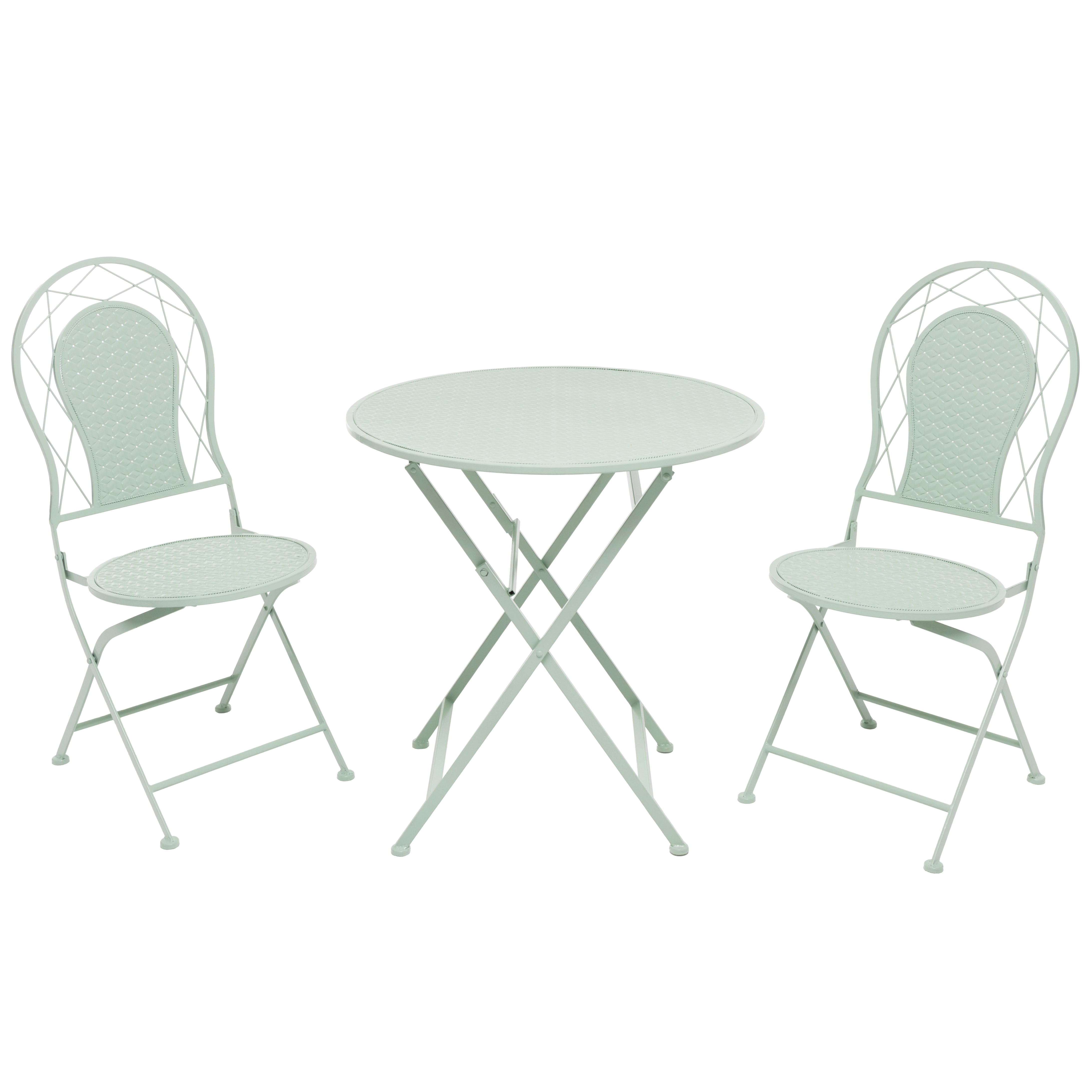 VESTIAMO CASA GIARDINO - Set giardino Bistrot Tavolo rotondo 70 cm e 2 sedie richiudibili in metallo Verde