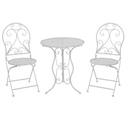 VESTIAMO CASA GIARDINO - Set giardino Bistrot tavolo rotondo 60 cm e 2 sedie pieghevoli in metallo Bianco