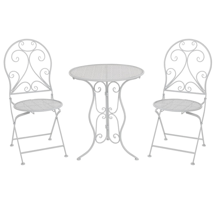 VESTIAMO CASA GIARDINO - Set giardino Bistrot tavolo rotondo 60 cm e 2 sedie pieghevoli in metallo Bianco