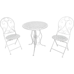 VESTIAMO CASA GIARDINO - Set giardino Bistrot tavolo rotondo 60 cm e 2 sedie pieghevoli in metallo Bianco