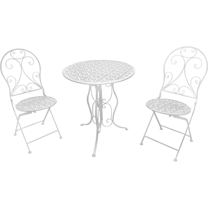 VESTIAMO CASA GIARDINO - Set giardino Bistrot tavolo rotondo 60 cm e 2 sedie pieghevoli in metallo Bianco
