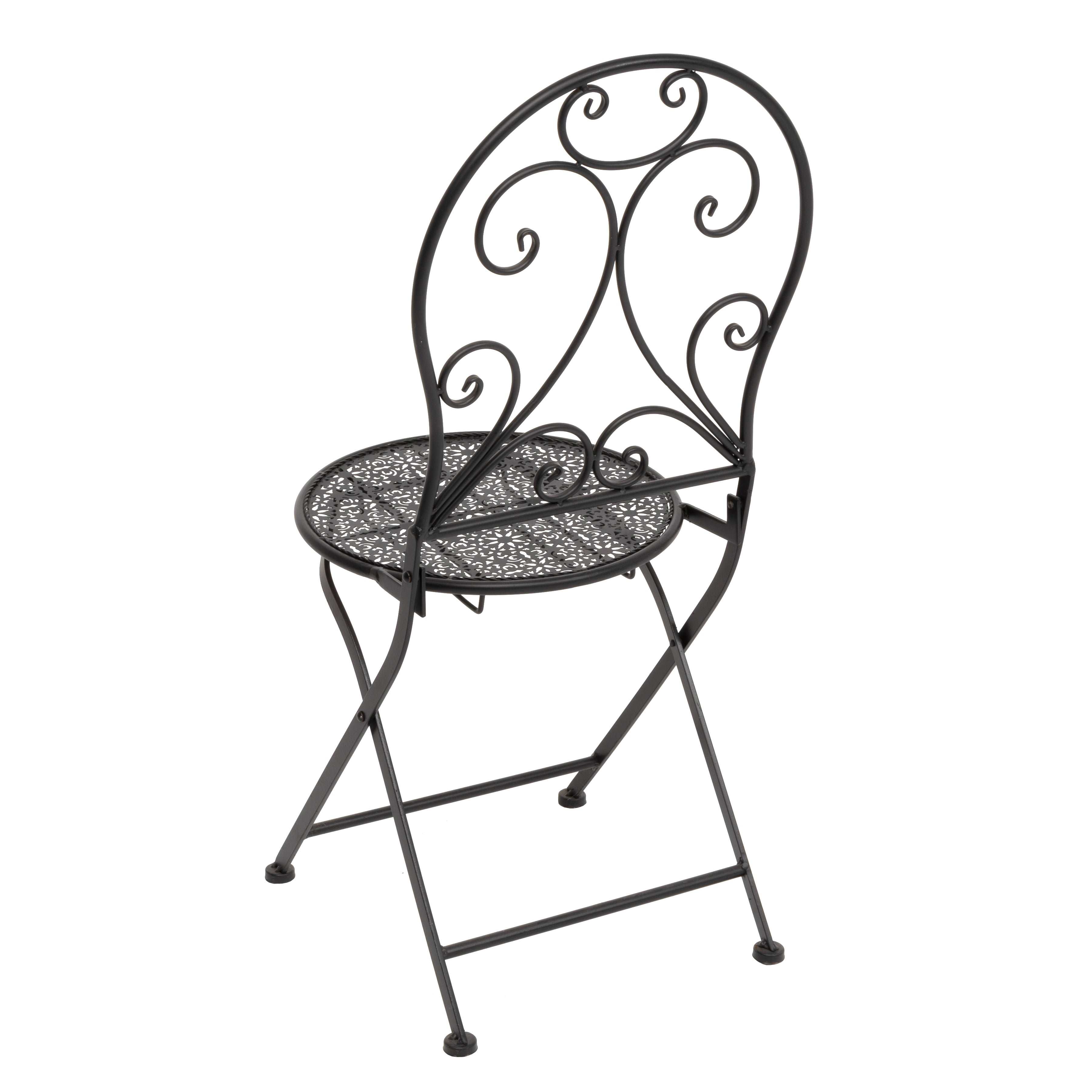 VESTIAMO CASA GIARDINO - Set giardino Bistrot tavolo rotondo 60 cm e 2 sedie pieghevoli in metallo Nero