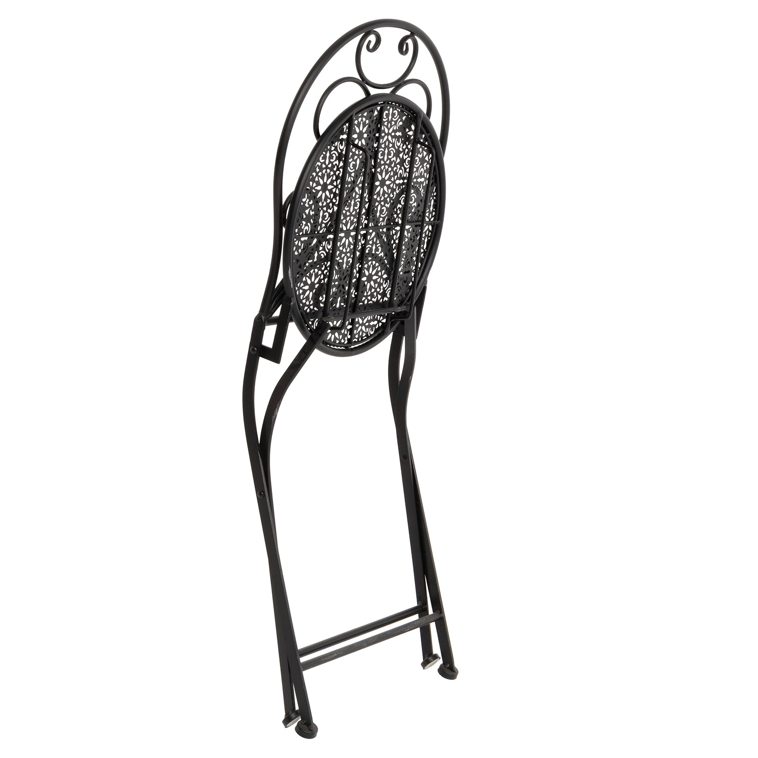 VESTIAMO CASA GIARDINO - Set giardino Bistrot tavolo rotondo 60 cm e 2 sedie pieghevoli in metallo Nero