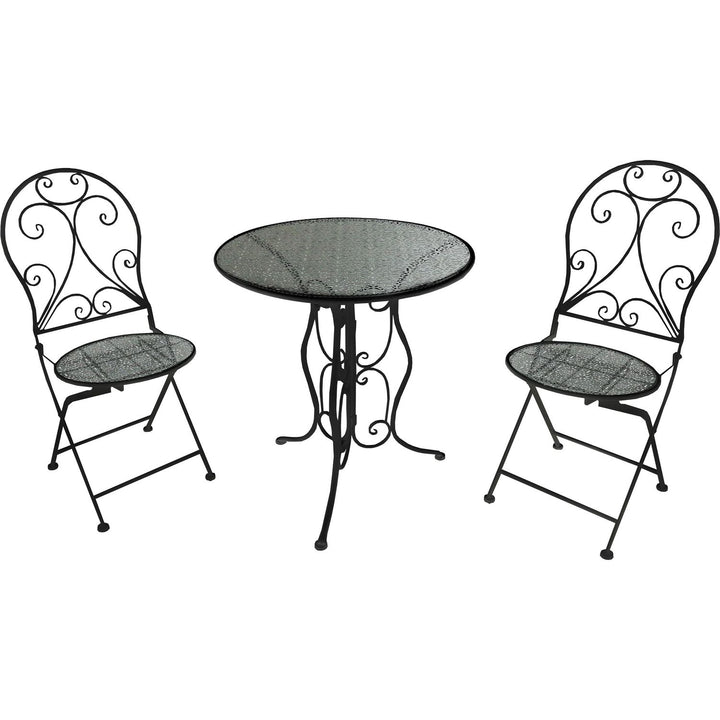 VESTIAMO CASA GIARDINO - Set giardino Bistrot tavolo rotondo 60 cm e 2 sedie pieghevoli in metallo Nero