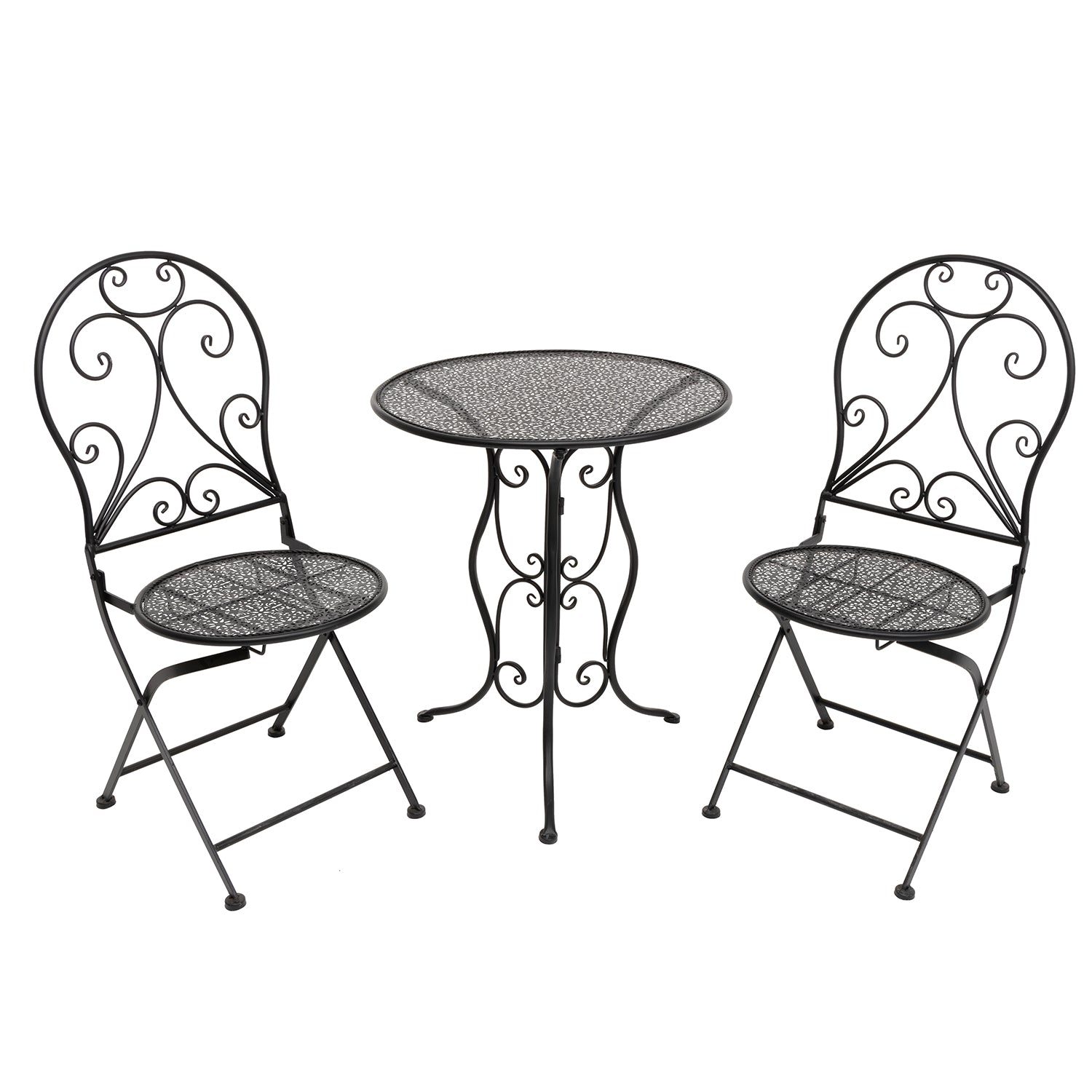 VESTIAMO CASA GIARDINO - Set giardino Bistrot tavolo rotondo 60 cm e 2 sedie pieghevoli in metallo Nero