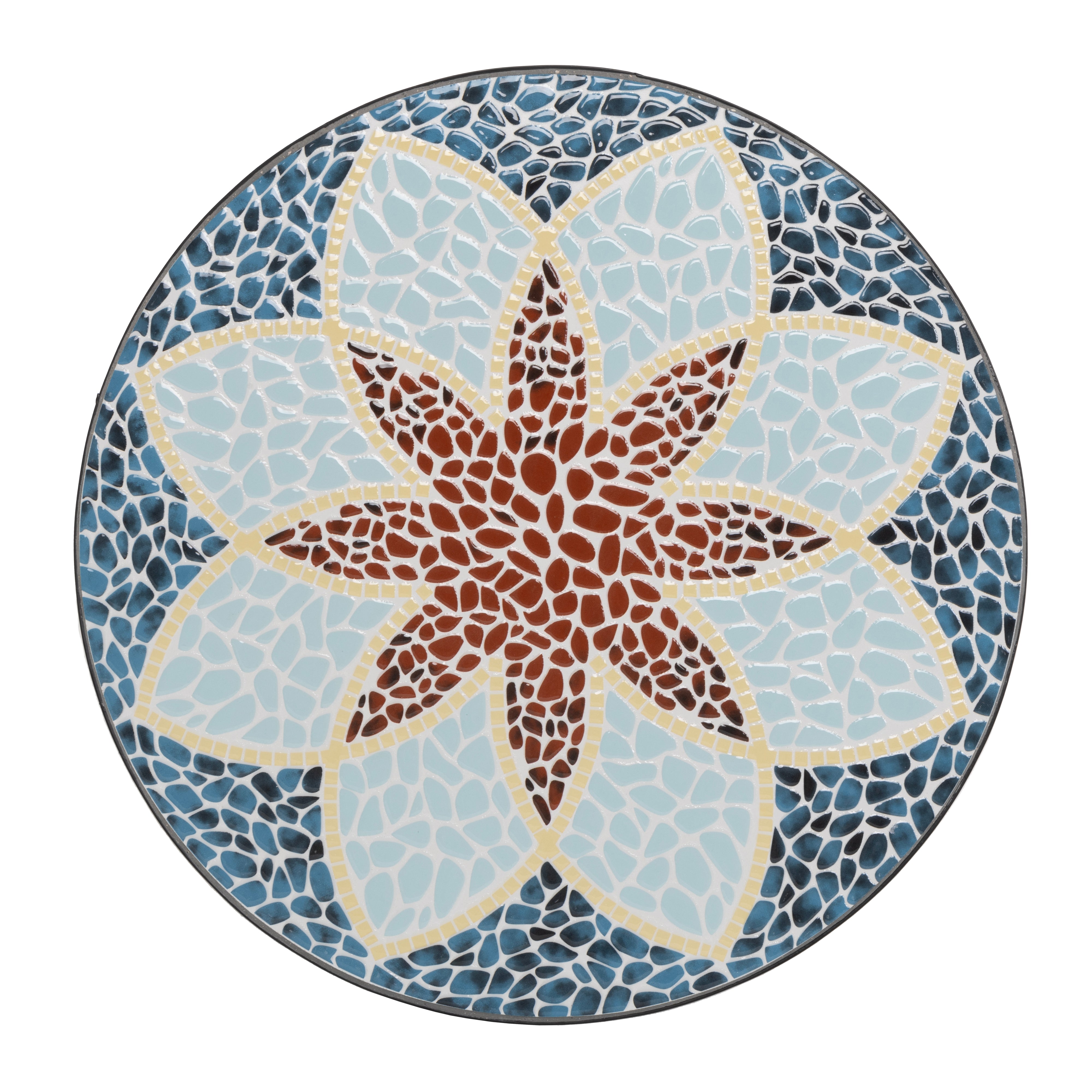 VESTIAMO CASA GIARDINO - Set giardino Bistrot tavolo rotondo 60 cm e 2 sedie in metallo Nero e Top in ceramica Effetto Mosaico