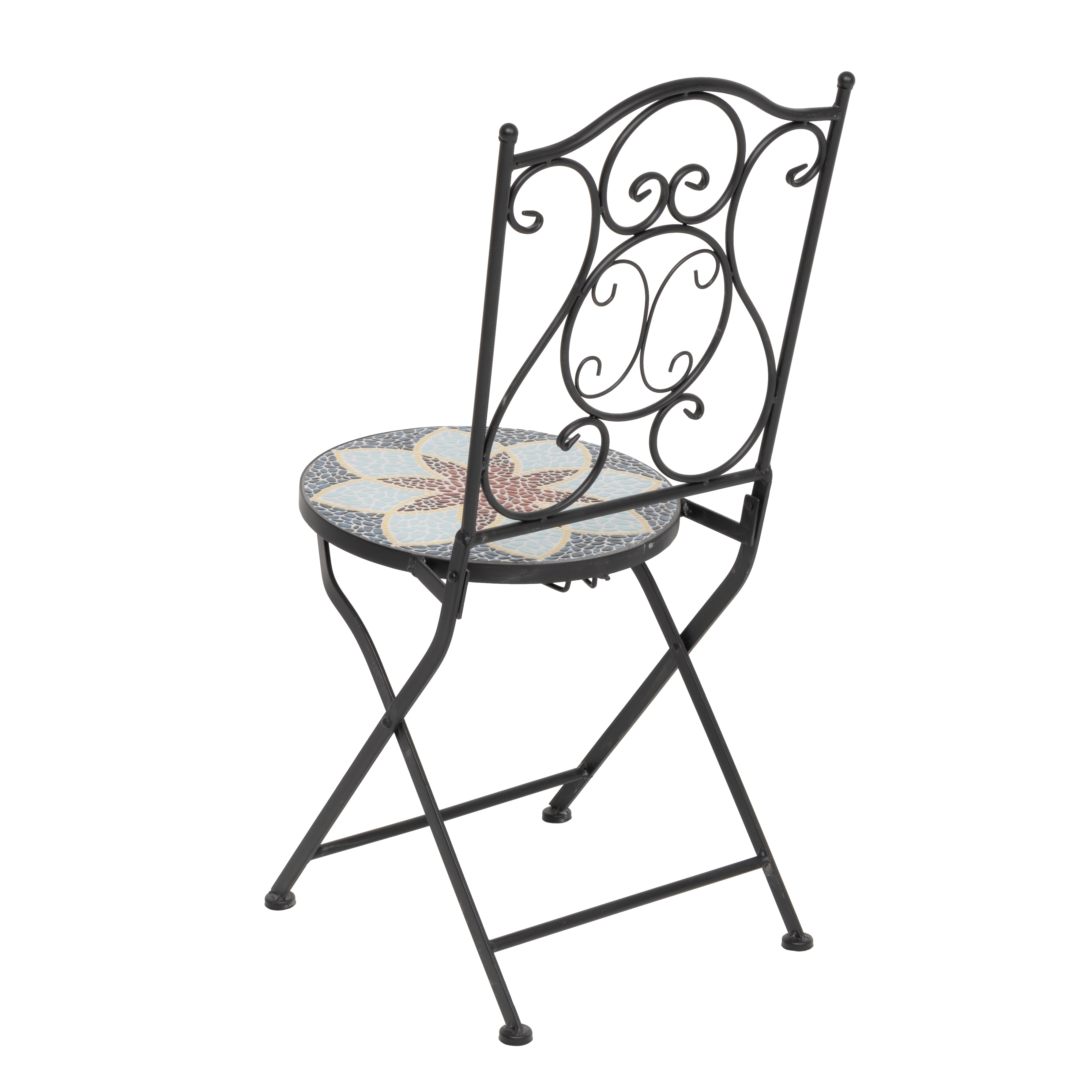 VESTIAMO CASA GIARDINO - Set giardino Bistrot tavolo rotondo 60 cm e 2 sedie in metallo Nero e Top in ceramica Effetto Mosaico