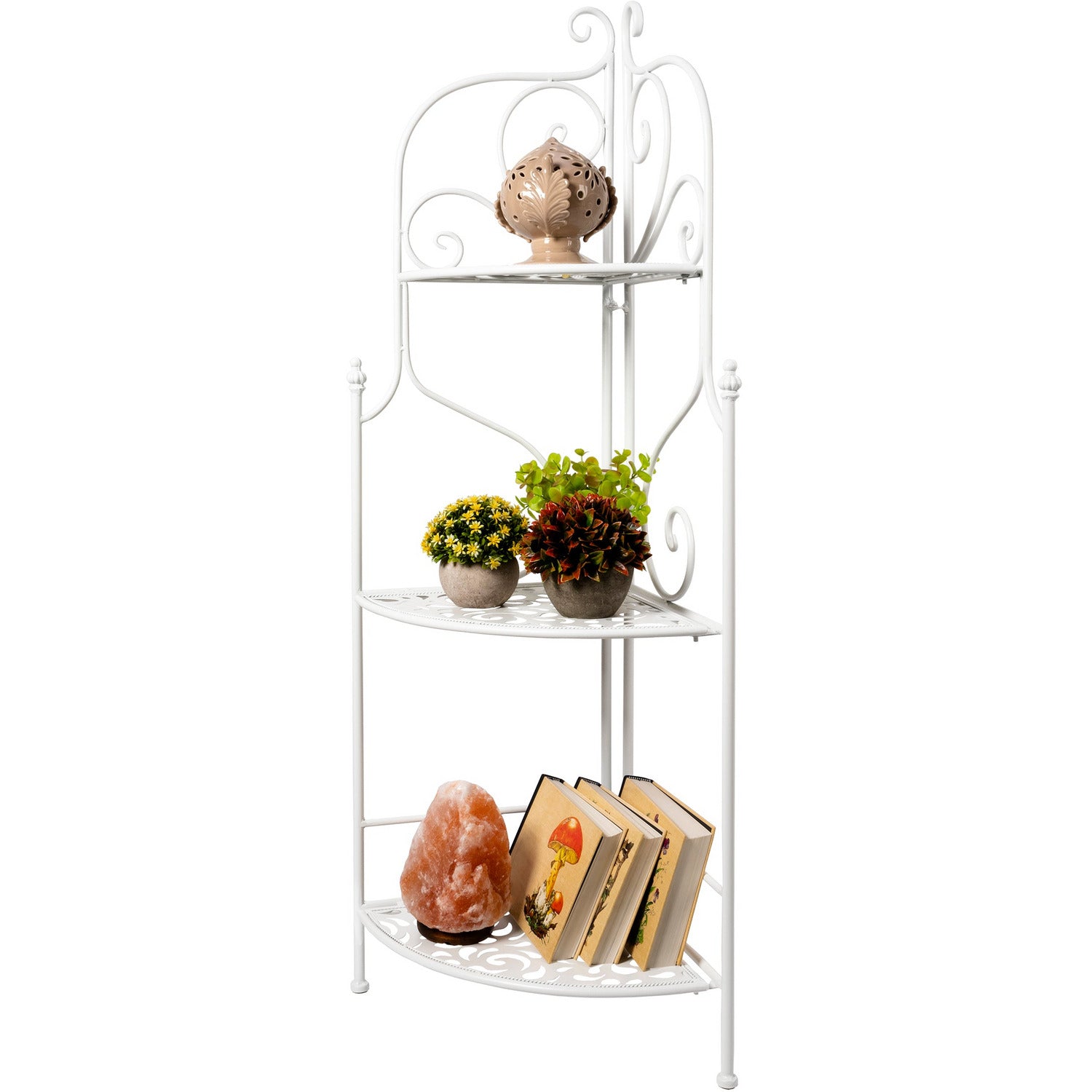 VESTIAMO CASA - Scaffale angolare Salvaspazio in metallo bianco con 3 ripiani Florienne - h120x48x33 cm