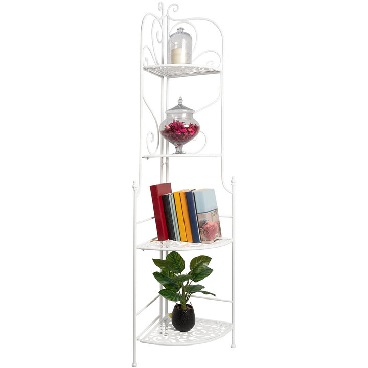 VESTIAMO CASA - Scaffale angolare Salvaspazio in metallo bianco con 4 ripiani Florienne - h160x48x33 cm