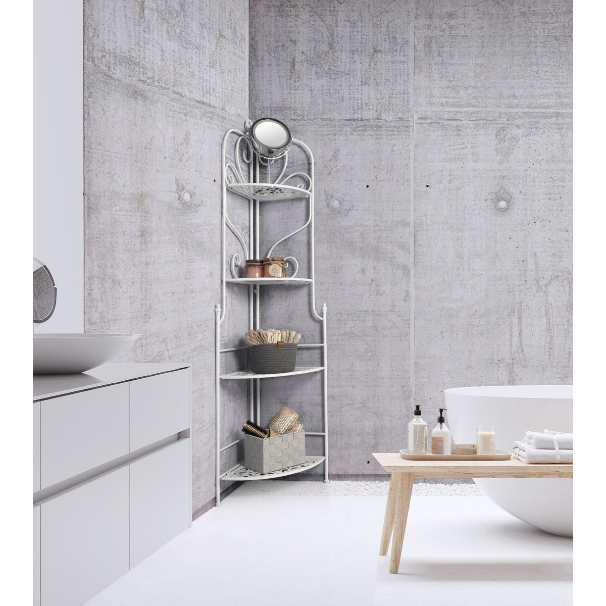 Scaffale Angolare Da Bagno Telescopico Salvaspazio Regolabile 225/280cm Bianco
