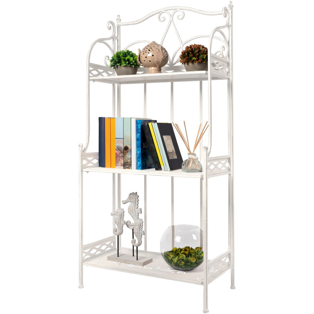 URBNLIVING Portapiante A 3 Livelli In Metallo Bianco, Ripiani In Legno MDF, Allungabile