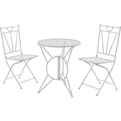 VESTIAMO CASA GIARDINO - Set giardino Bistrot tavolo rotondo 60 cm e 2 sedie in metallo Bianco
