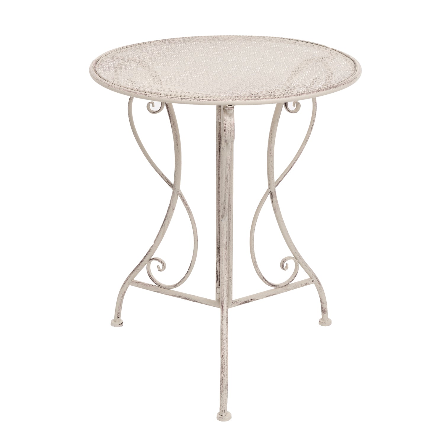 VESTIAMO CASA GIARDINO - Set giardino Bistrot Tavolo rotondo 60 cm e 2 sedie richiudibili in metallo Bianco Decapato