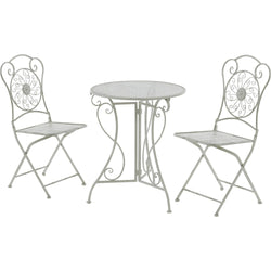 VESTIAMO CASA GIARDINO - Set giardino Bistrot tavolo rotondo 60 cm e 2 sedie pieghevoli in metallo Bianco Decapato