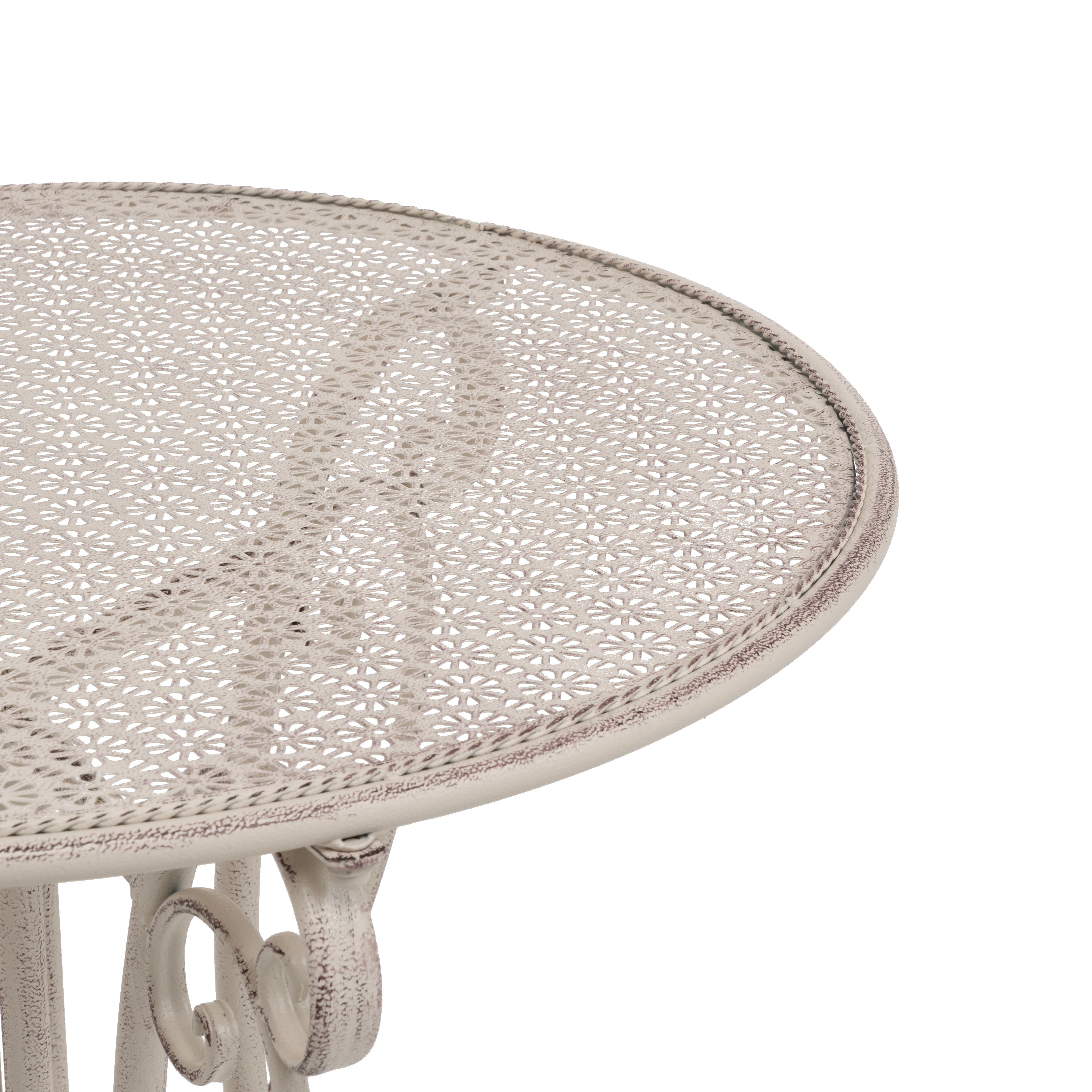 VESTIAMO CASA GIARDINO - Set giardino Bistrot Tavolo rotondo 60 cm e 2 sedie richiudibili in metallo Bianco Decapato