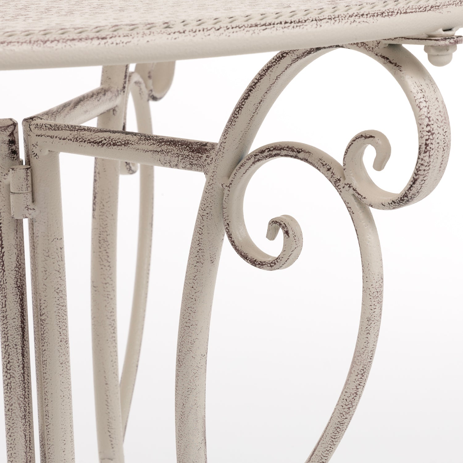 VESTIAMO CASA GIARDINO - Set giardino Bistrot Tavolo rotondo 60 cm e 2 sedie richiudibili in metallo Bianco Decapato