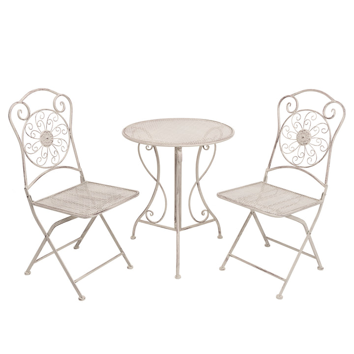VESTIAMO CASA GIARDINO - Set giardino Bistrot tavolo rotondo 60 cm e 2 sedie pieghevoli in metallo Bianco Decapato