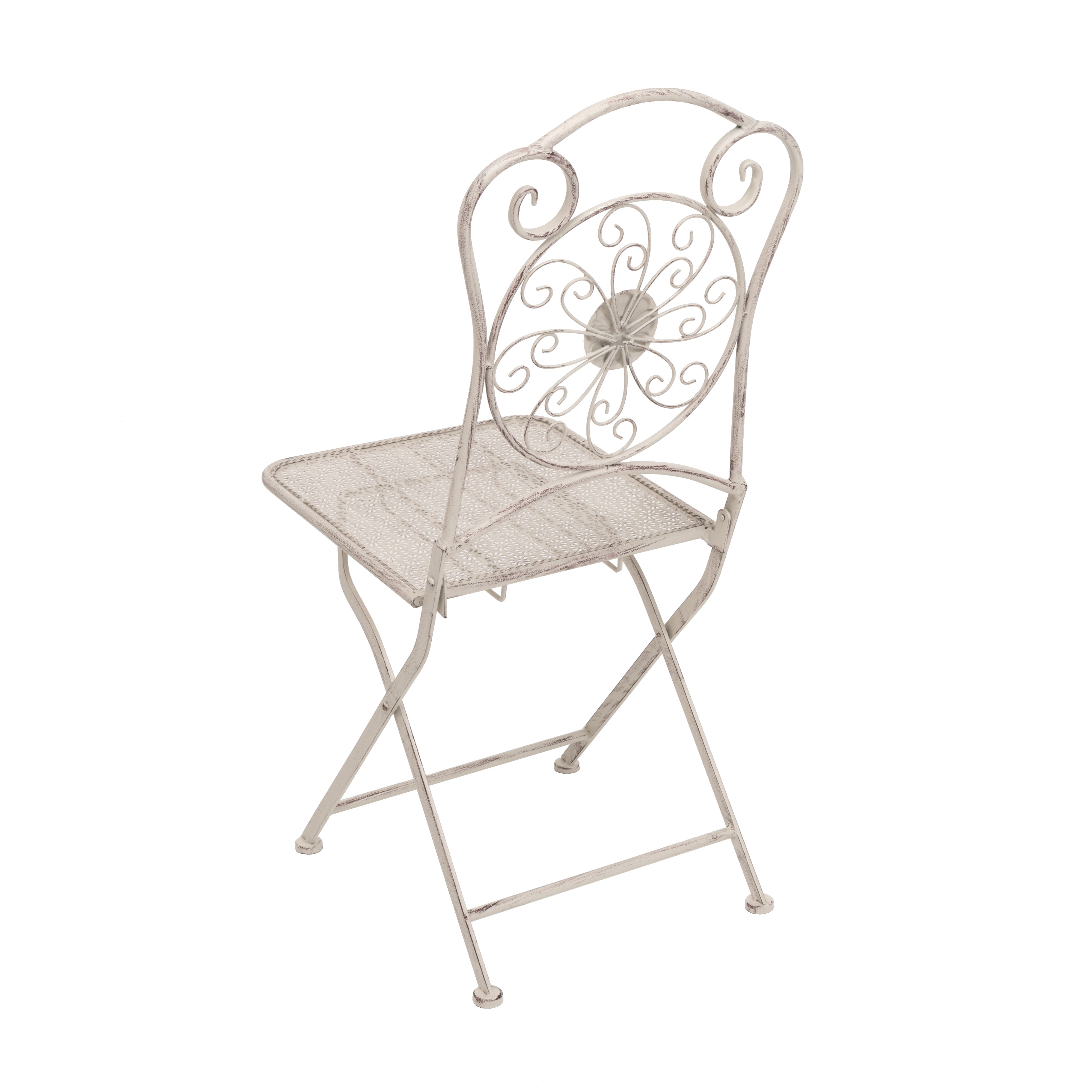 VESTIAMO CASA GIARDINO - Set giardino Bistrot Tavolo rotondo 60 cm e 2 sedie richiudibili in metallo Bianco Decapato