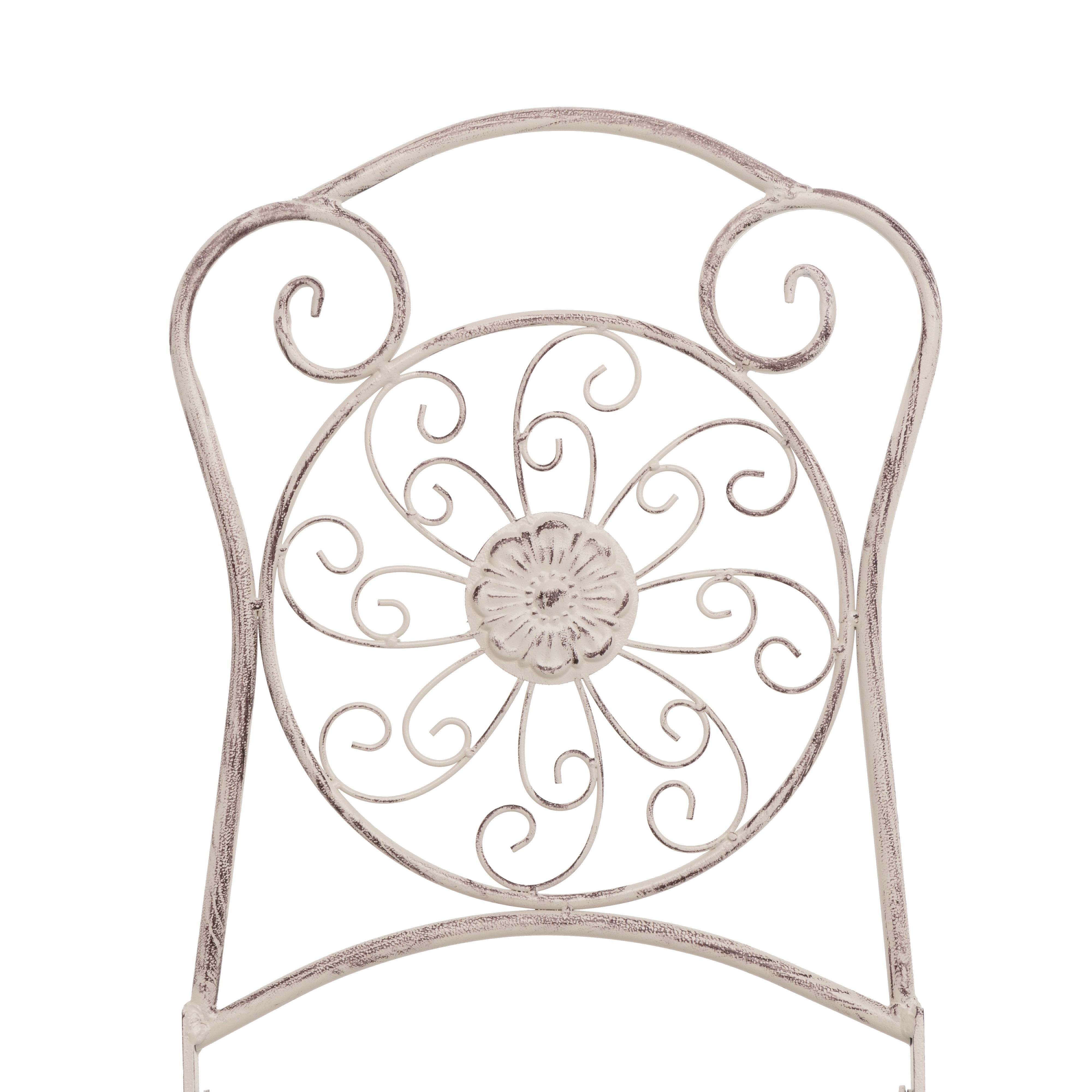 VESTIAMO CASA GIARDINO - Set giardino Bistrot Tavolo rotondo 60 cm e 2 sedie richiudibili in metallo Bianco Decapato