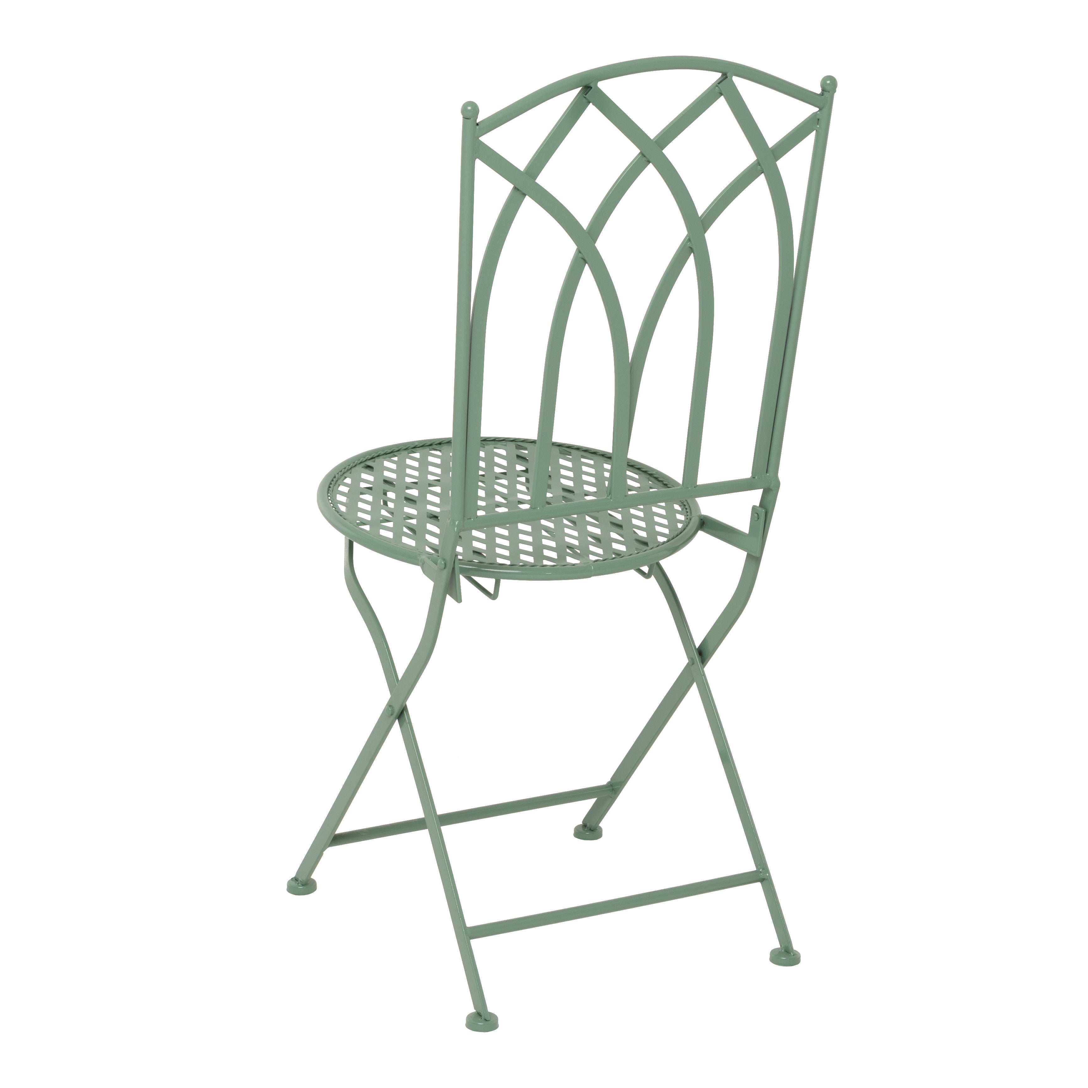 VESTIAMO CASA GIARDINO - Set giardino Bistrot Tavolo rotondo 60 cm e 2 sedie pieghevoli in metallo Verde Design Liberty