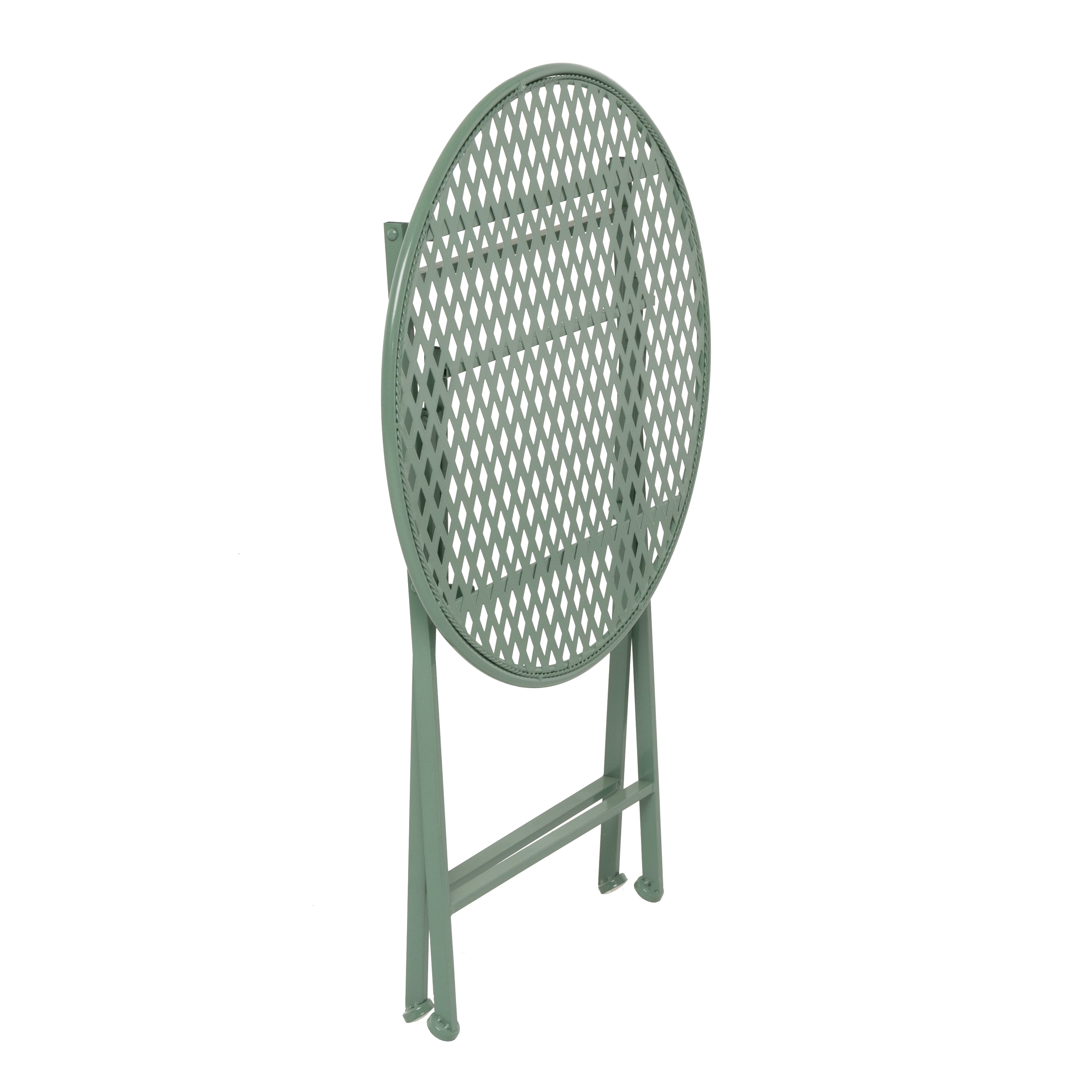 VESTIAMO CASA GIARDINO - Set giardino Bistrot Tavolo rotondo 60 cm e 2 sedie pieghevoli in metallo Verde Design Liberty