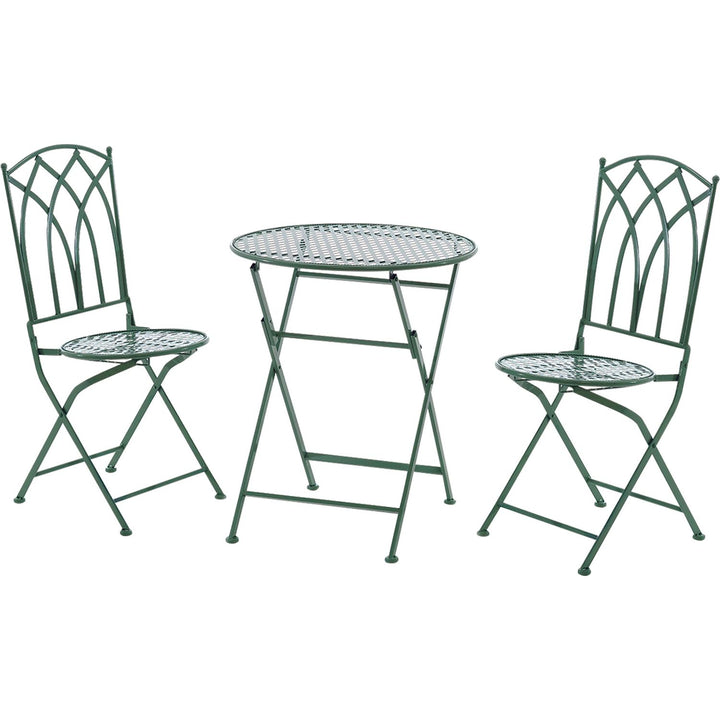VESTIAMO CASA GIARDINO - Set giardino Bistrot tavolo rotondo 60 cm e 2 sedie pieghevoli in metallo Verde