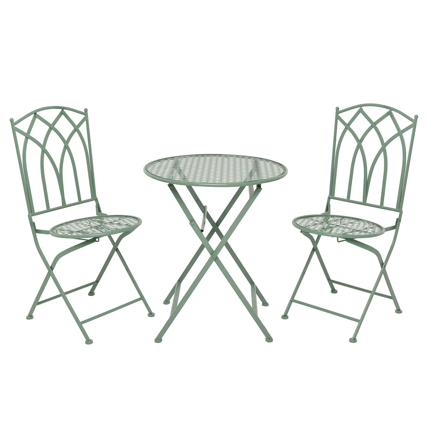 VESTIAMO CASA GIARDINO - Set giardino Bistrot Tavolo rotondo 60 cm e 2 sedie pieghevoli in metallo Verde Design Liberty