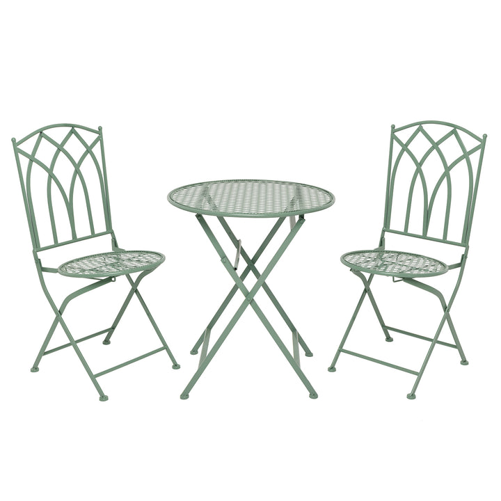VESTIAMO CASA GIARDINO - Set giardino Bistrot tavolo rotondo 60 cm e 2 sedie pieghevoli in metallo Verde