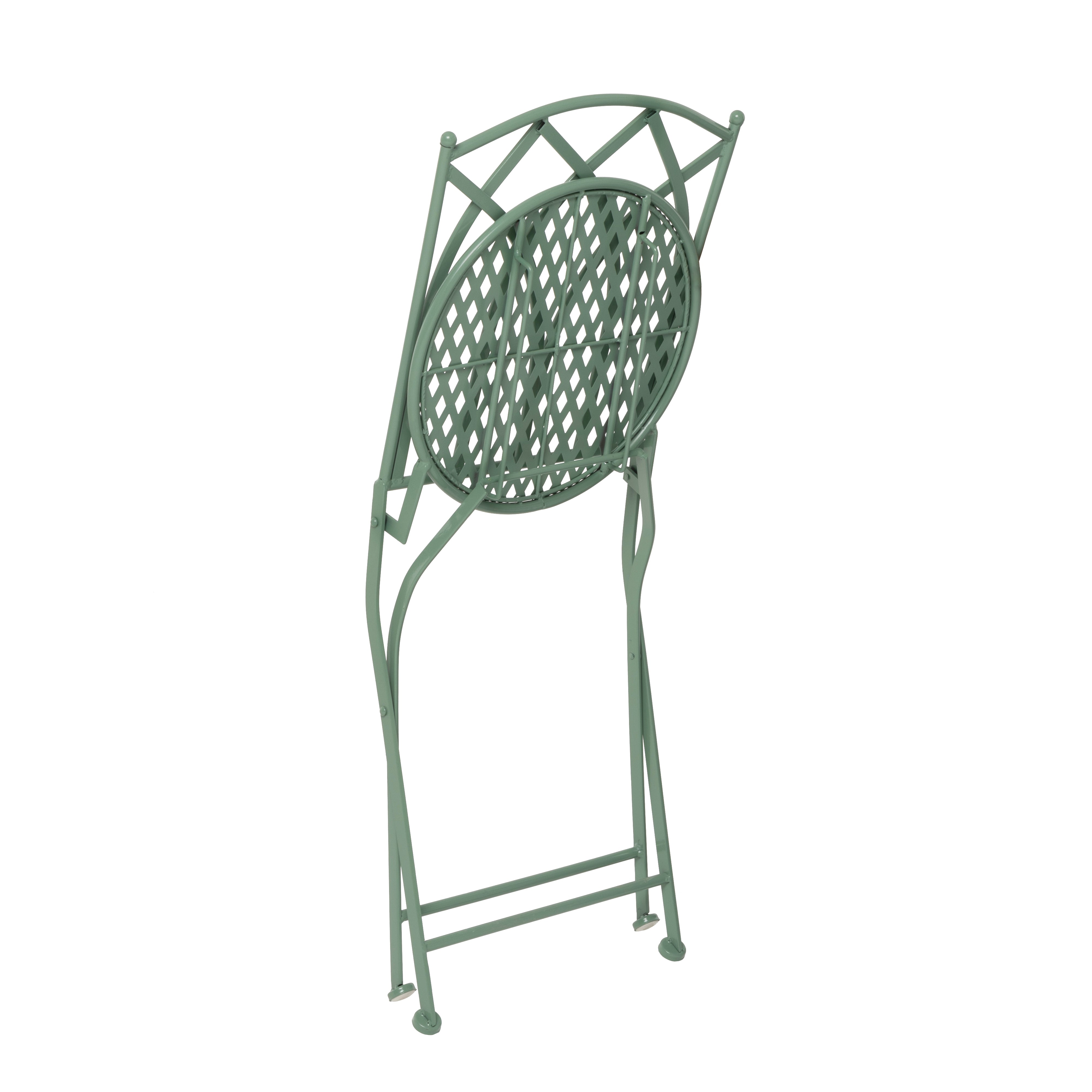 VESTIAMO CASA GIARDINO - Set giardino Bistrot Tavolo rotondo 60 cm e 2 sedie pieghevoli in metallo Verde Design Liberty