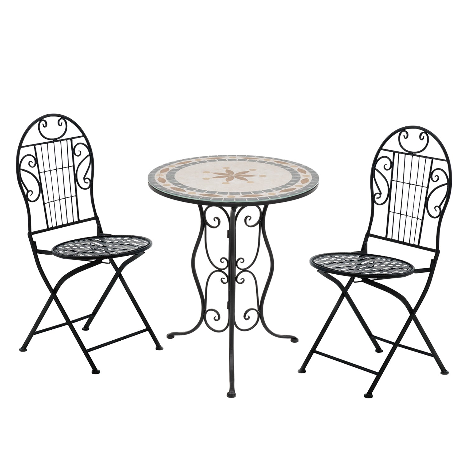 VESTIAMO CASA GIARDINO - Set giardino Bistrot tavolo rotondo 60 cm e 2 sedie in metallo Nero