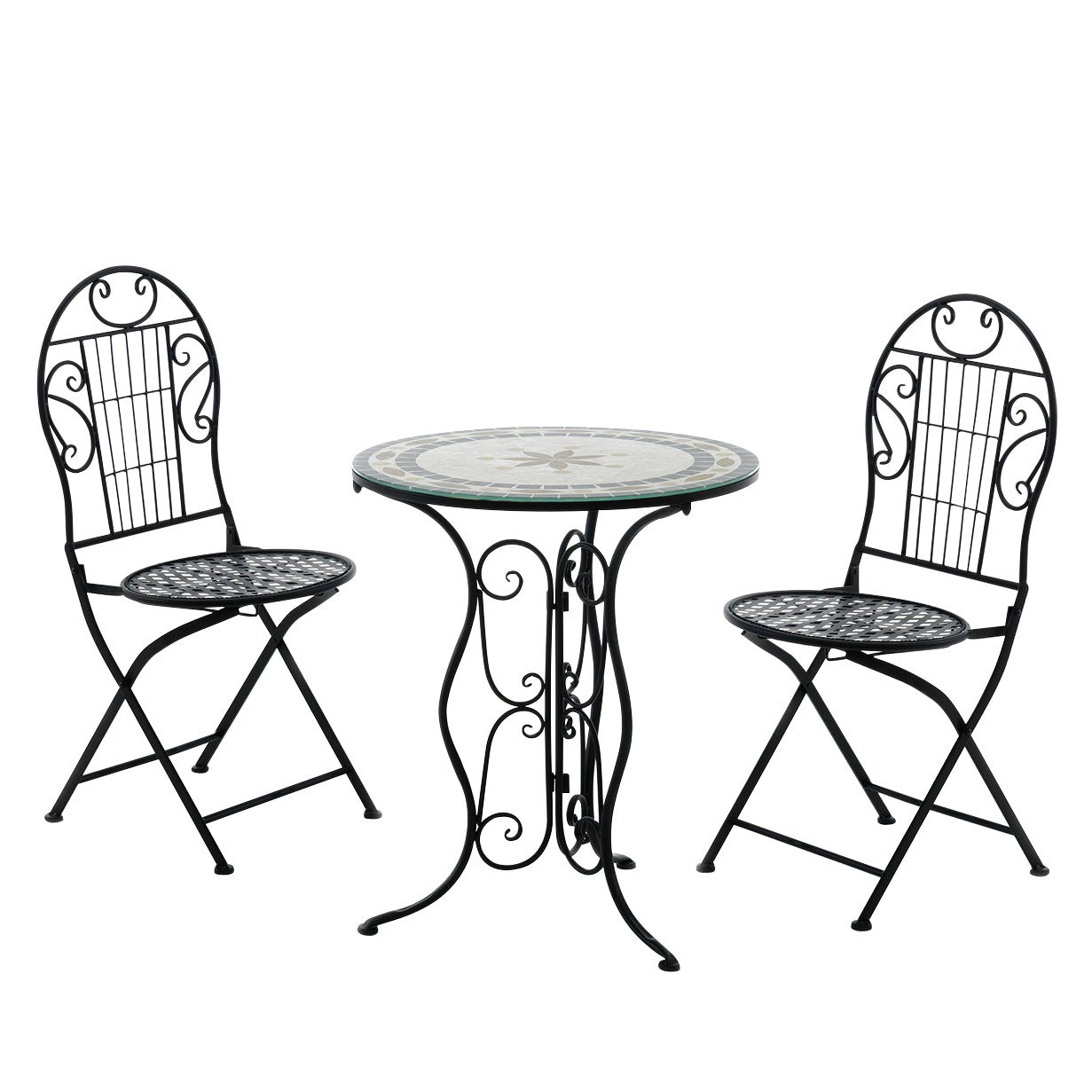VESTIAMO CASA GIARDINO - Set giardino Bistrot tavolo rotondo 60 cm e 2 sedie in metallo Nero