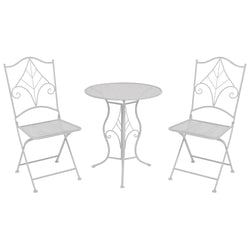 VESTIAMO CASA GIARDINO - Set giardino Bistrot tavolo rotondo 60 cm e 2 sedie pieghevoli in metallo Bianco Stile Liberty