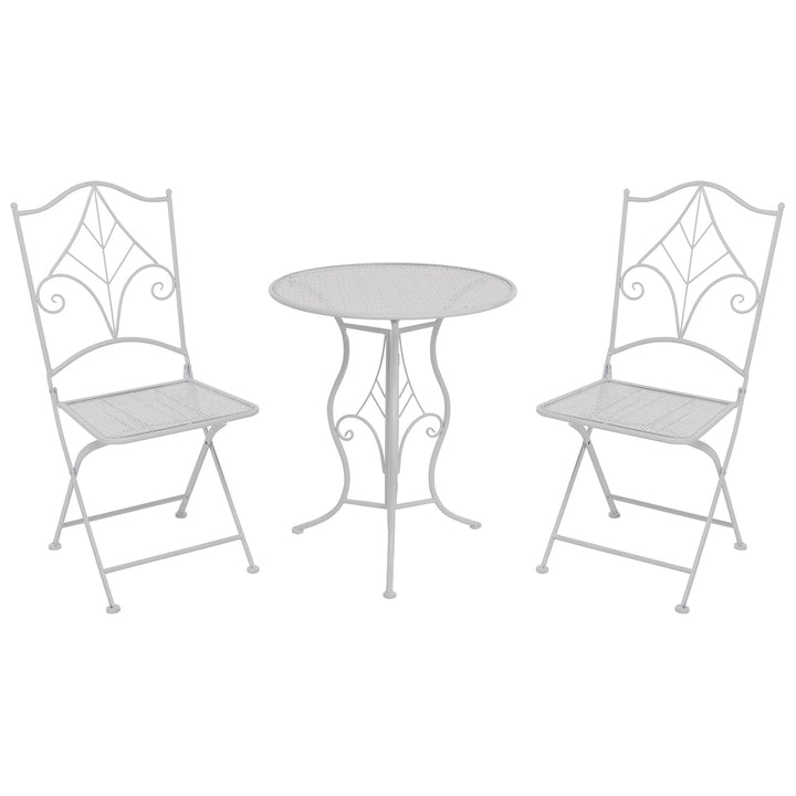 VESTIAMO CASA GIARDINO - Set giardino Bistrot tavolo rotondo 60 cm e 2 sedie pieghevoli in metallo Bianco Stile Liberty