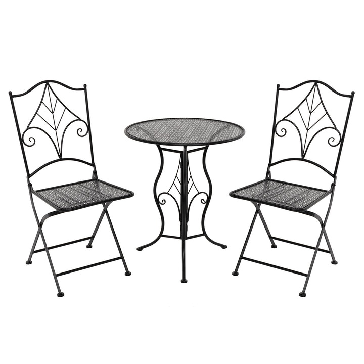 VESTIAMO CASA GIARDINO - Set giardino Bistrot tavolo rotondo 60 cm e 2 sedie pieghevoli in metallo Nero Stile Liberty