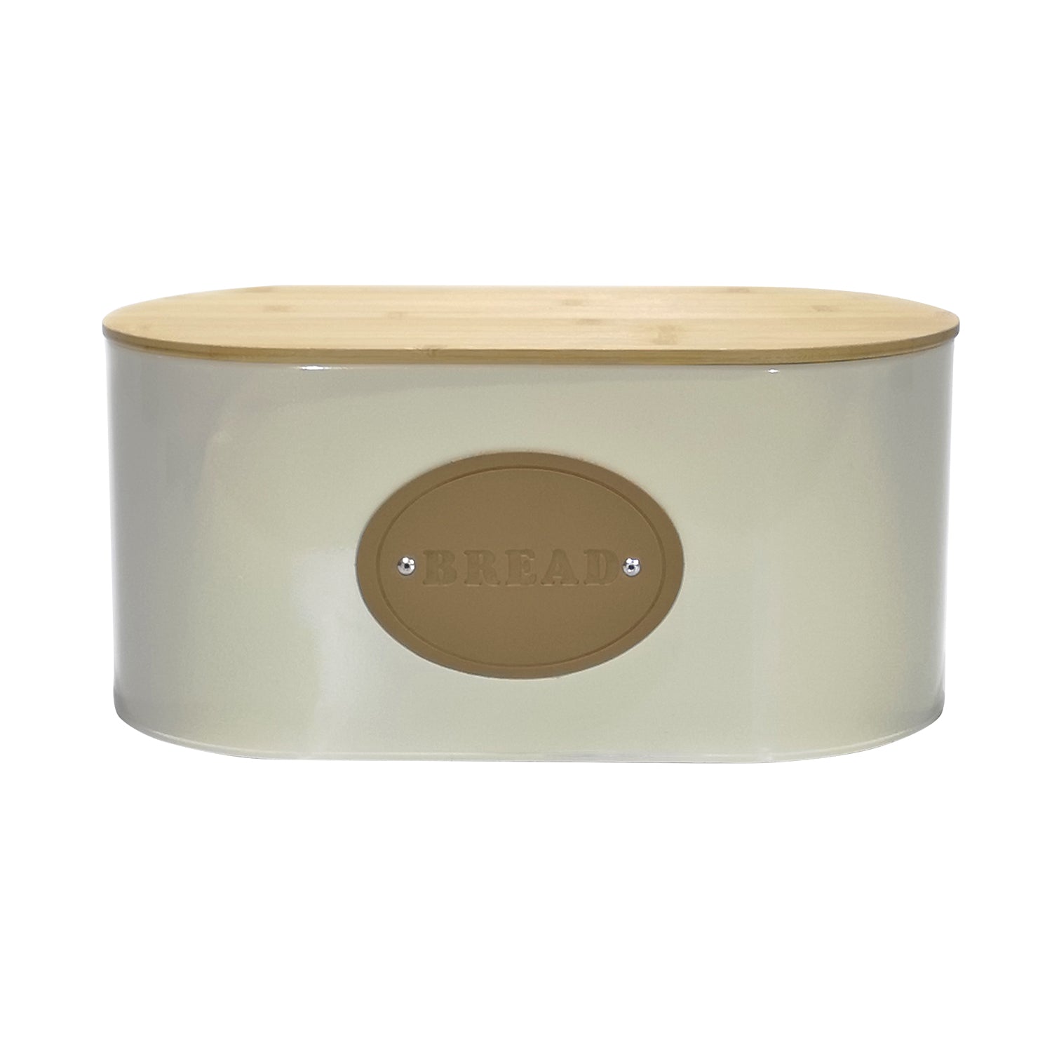 GUSTO CASA - Portapane in latta Crema con coperchio in bamboo - h16x33,5x18 cm