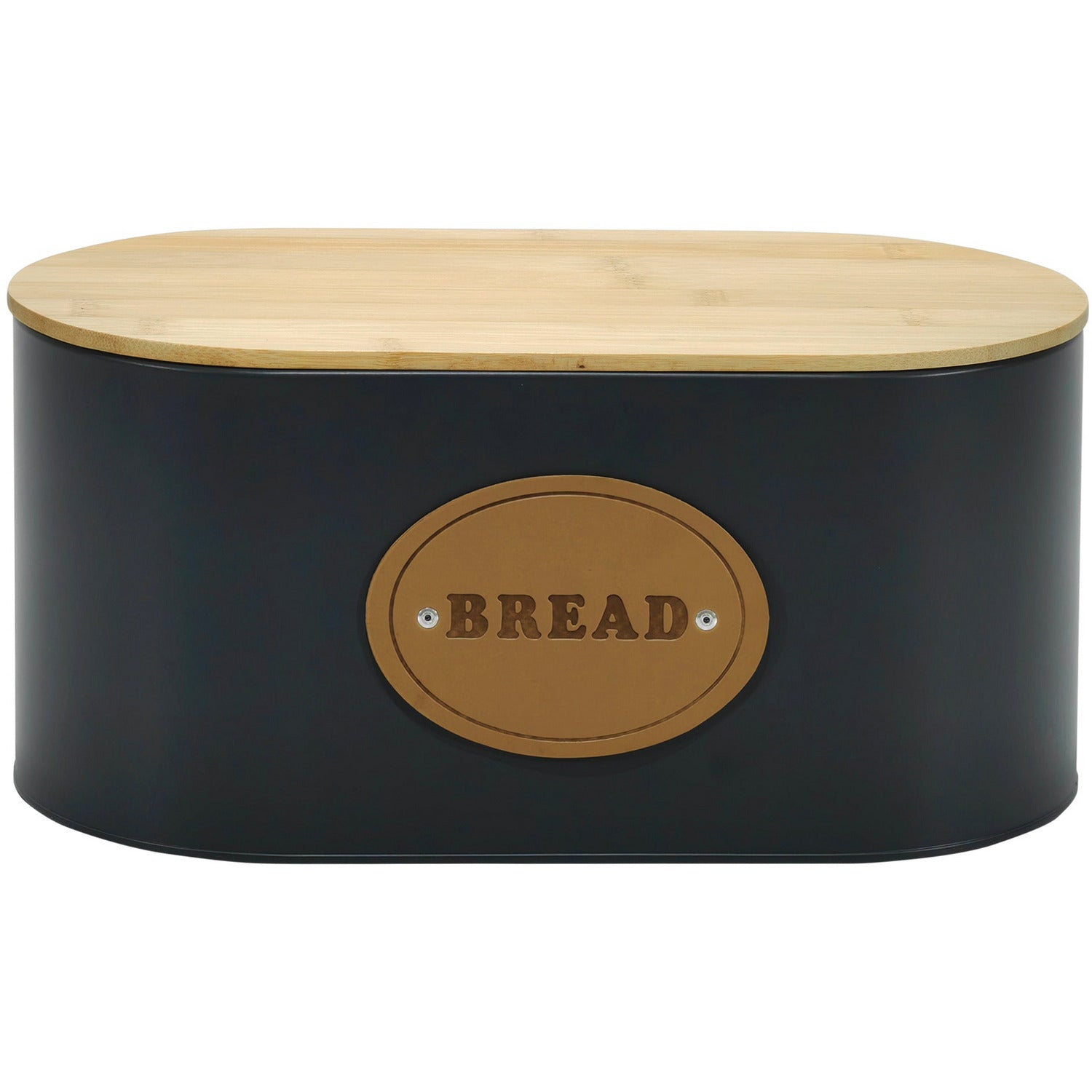 GUSTO CASA - Portapane in latta grigio scuro con coperchio in bamboo - h16x33,5x18 cm