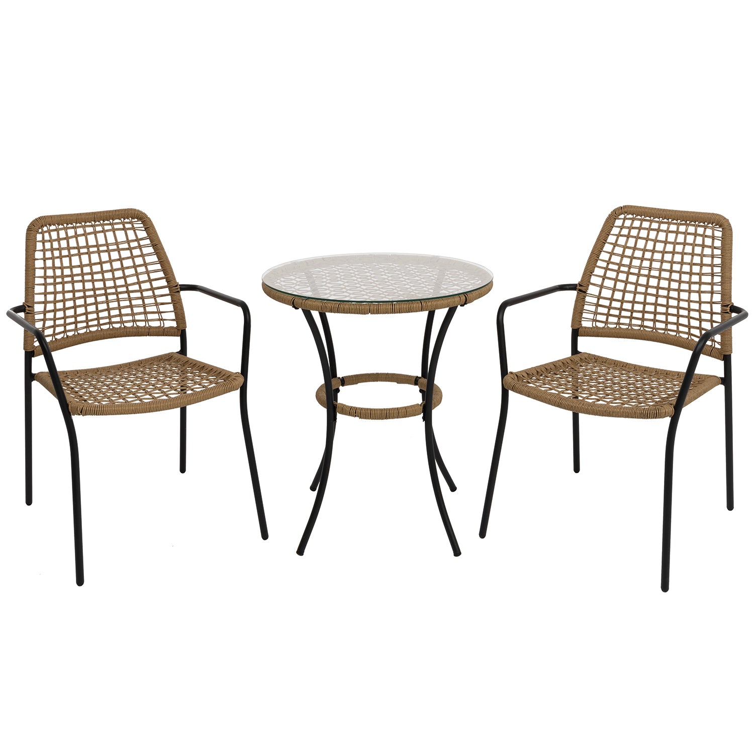 VESTIAMO CASA GIARDINO - Set da giardino Tavolo con 2 Sedie in Metallo e Rattan