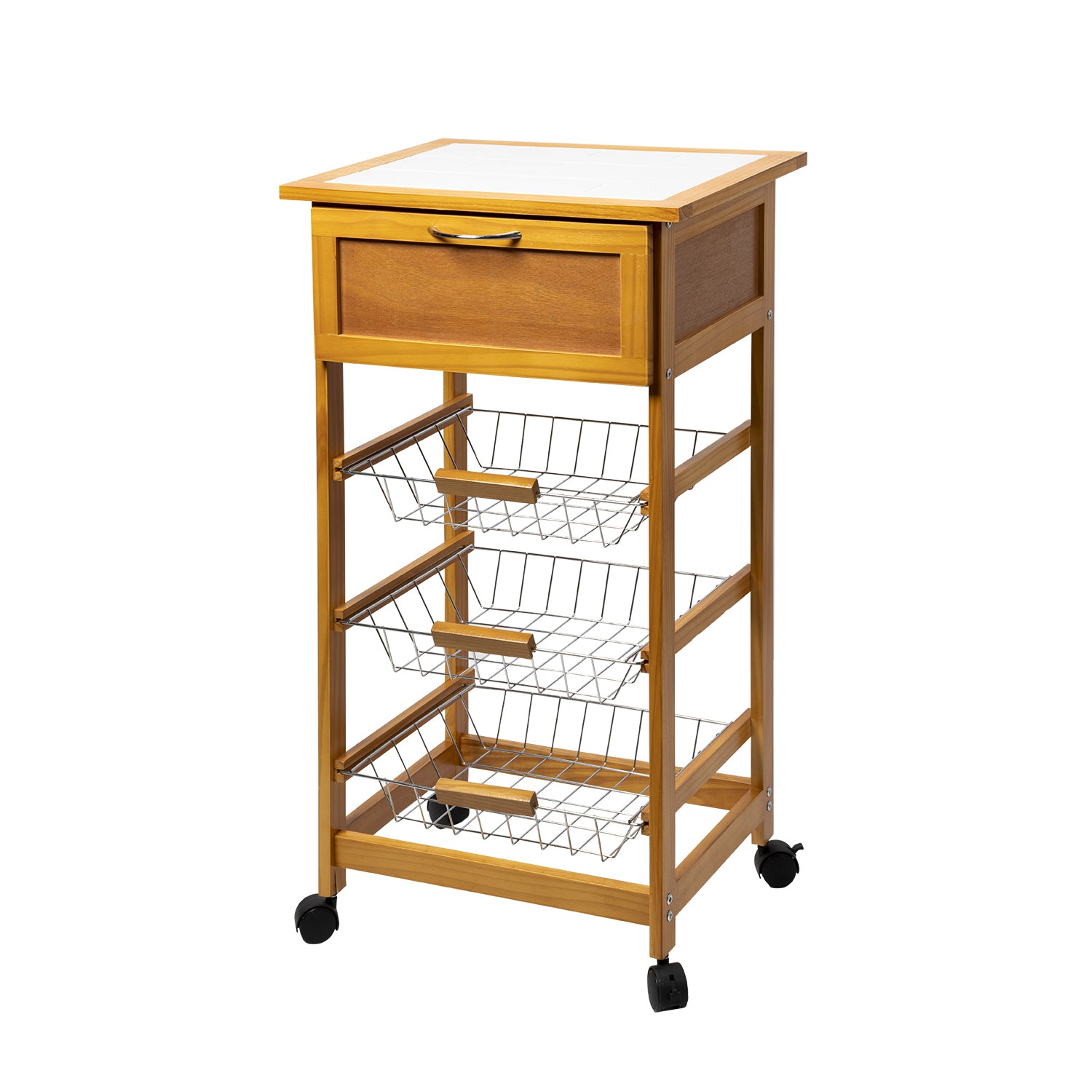 VESTIAMO CASA - Carrello da Cucina Ayrton con Cassetto e Cestelli Estraibili - h85x47x37 cm