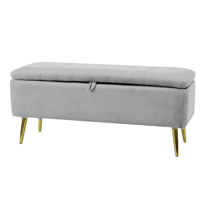 VESTIAMO CASA - Pouf Contenitore in velluto Grigio chiaro - h43x102x39 cm