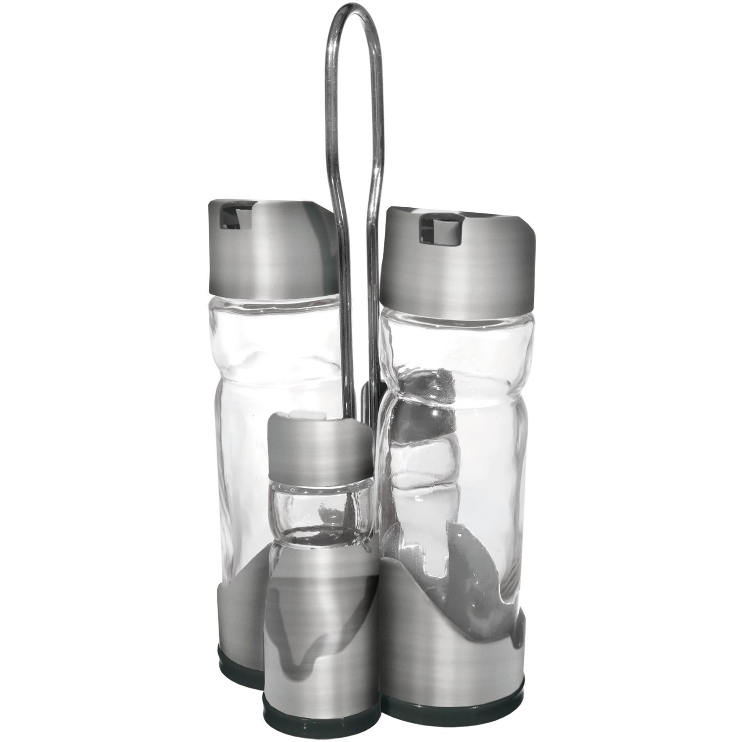 GUSTO CASA - Set Menage in Vetro con Stand Metallo Cromato h20 cm